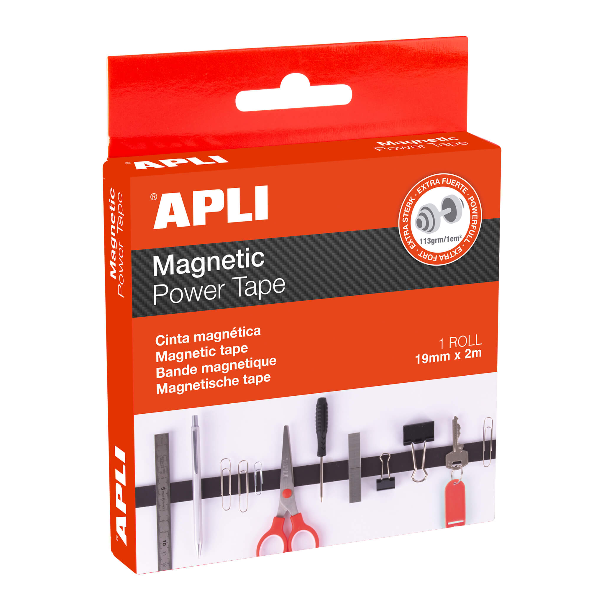 Apli Magnetische Power Tape Zwart 19 mm x 2 m