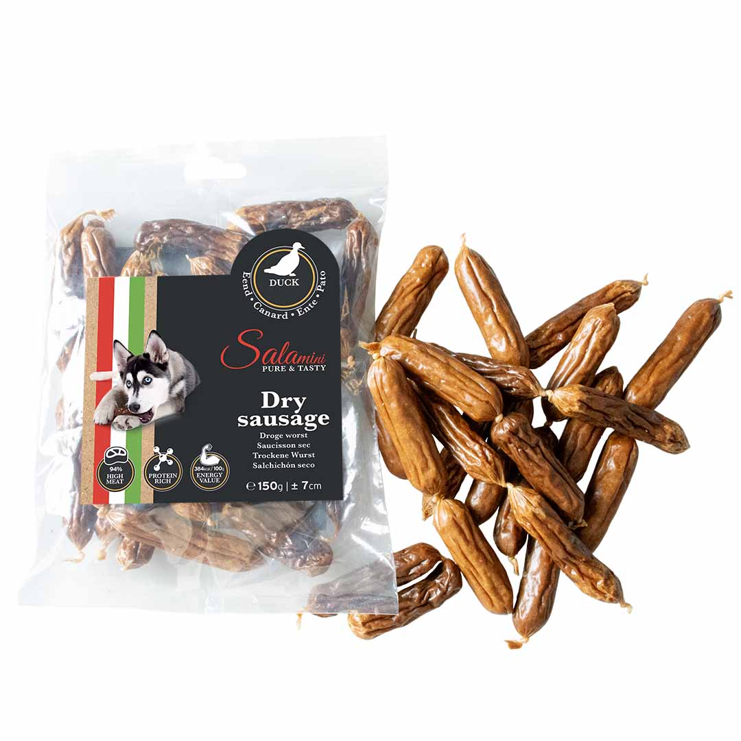 DuvoPlus Salamini Droge Worst Eend 7 cm - 150 g - Ongeveer 22 stuks