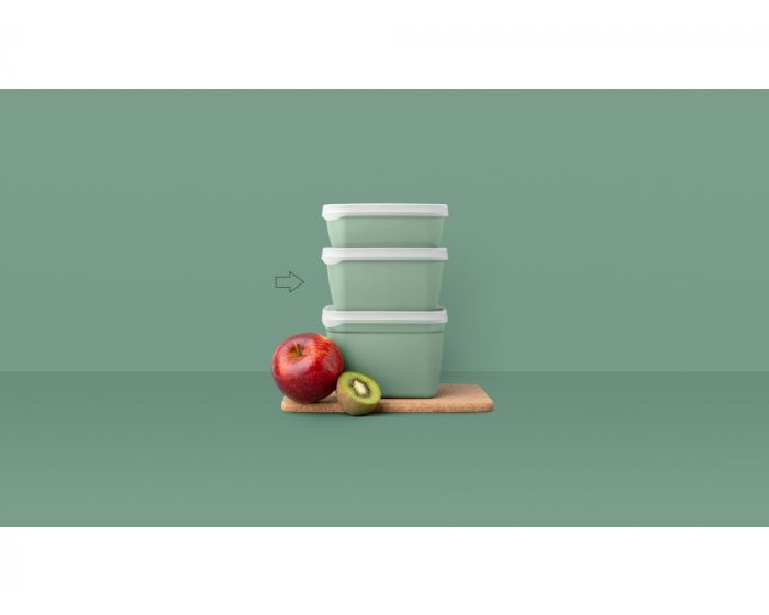 Amuse Bewaardoos Optifridge Groen 900ml set 3 stuks - Rechthoekig - Bio