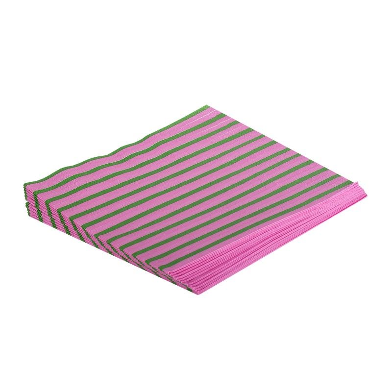 Kitsch Kitchen Servetten Streetstyle Stripe Pink/Green 33x33 cm