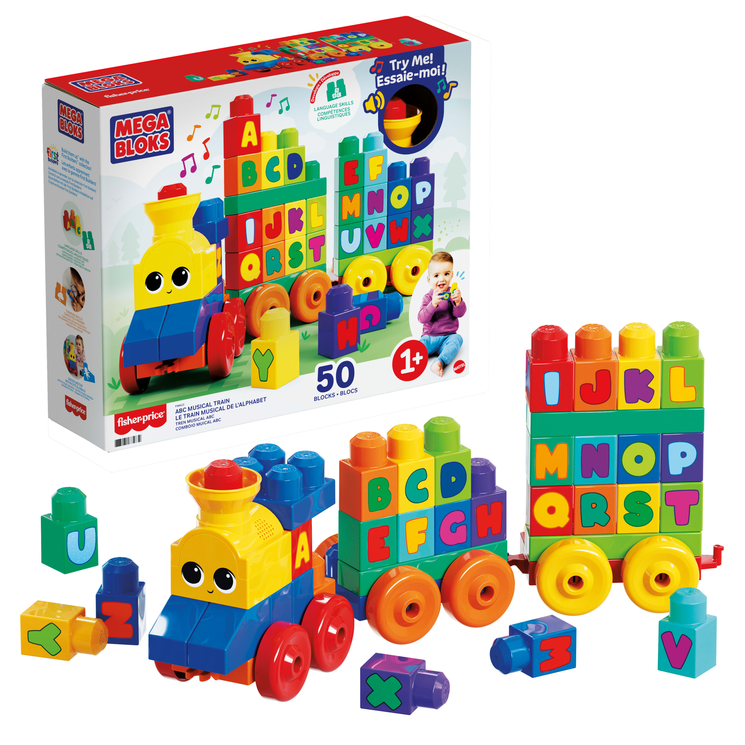 Mega Bloks ABC Leertrein met licht en muziek