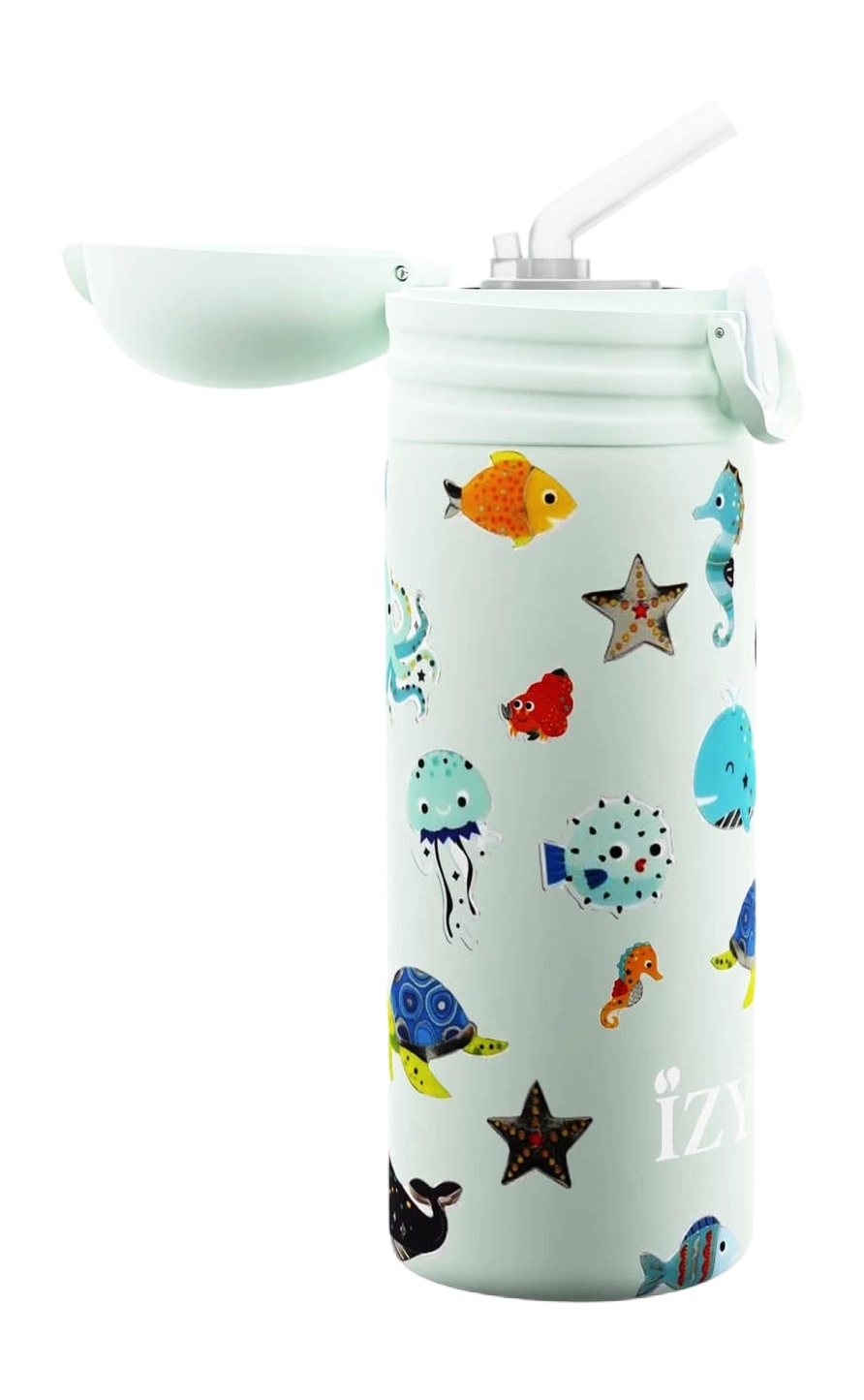 IZY Kids Isoleerfles Green Sealife 350ml - met Stickervel