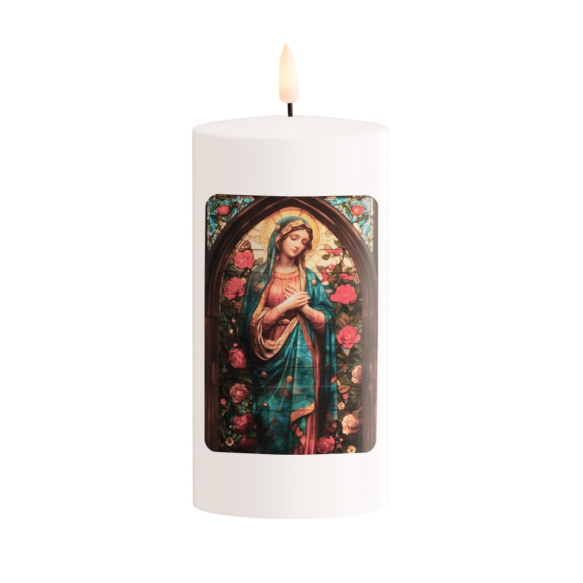 LED Grafkaars Delight Virgin Mary - 7.5x15 cm - Wit - op Batterijen (excl.)