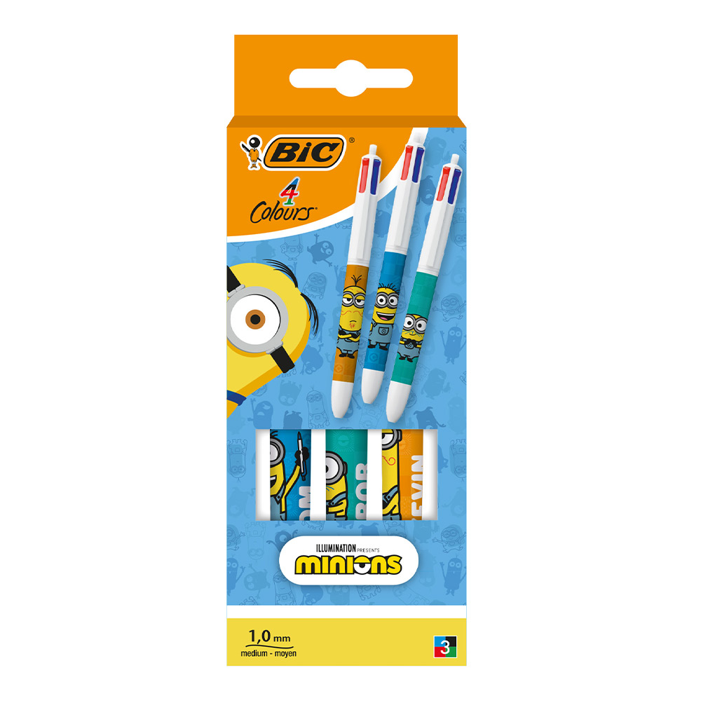 BIC 4 Colours Balpen Minions 3 stuks Blister