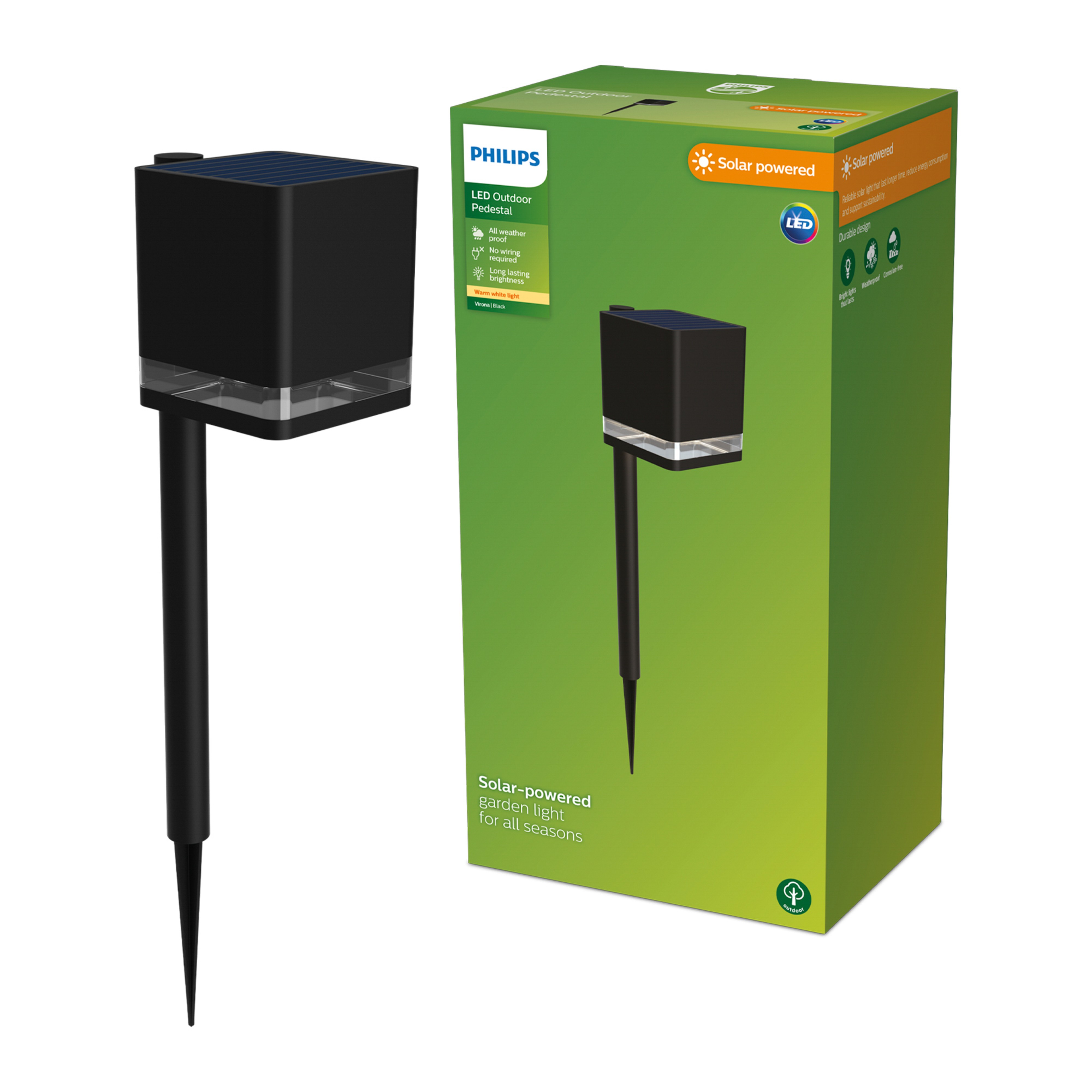 Philips Tuinpaal met Spies Outdoor Virona Solar Zwart 1.8W 200lm 2700K IP44