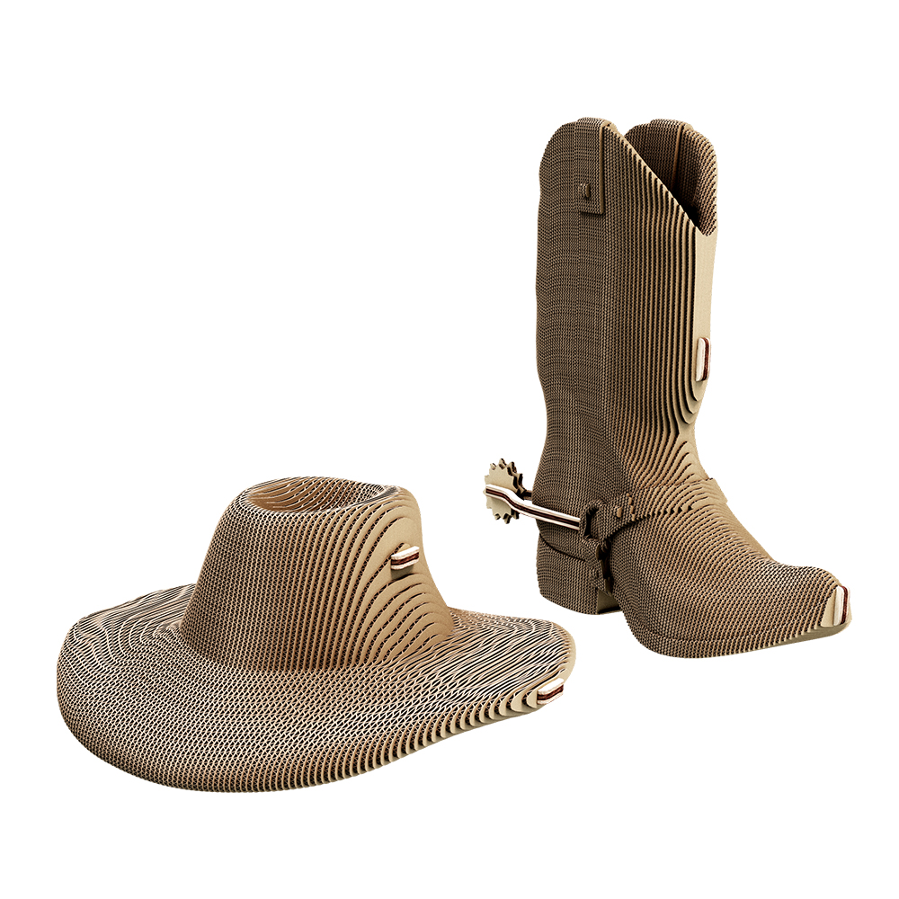 Cartonic 3D Puzzel Cowboyhoed & Laars 2 stuks Karton - 99/111 stuks - 17x5x7 cm/16x6x18 cm