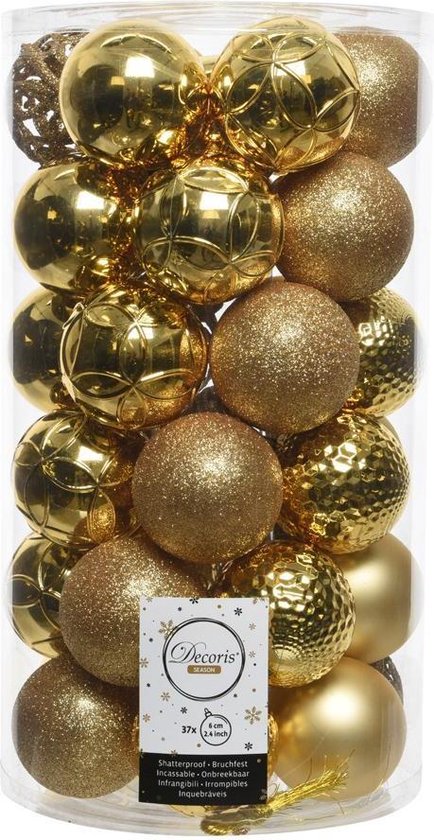 Kerstbal PLC Lichtgoud 6cm set 37 stuks - Mat/Glanzend/Glitter