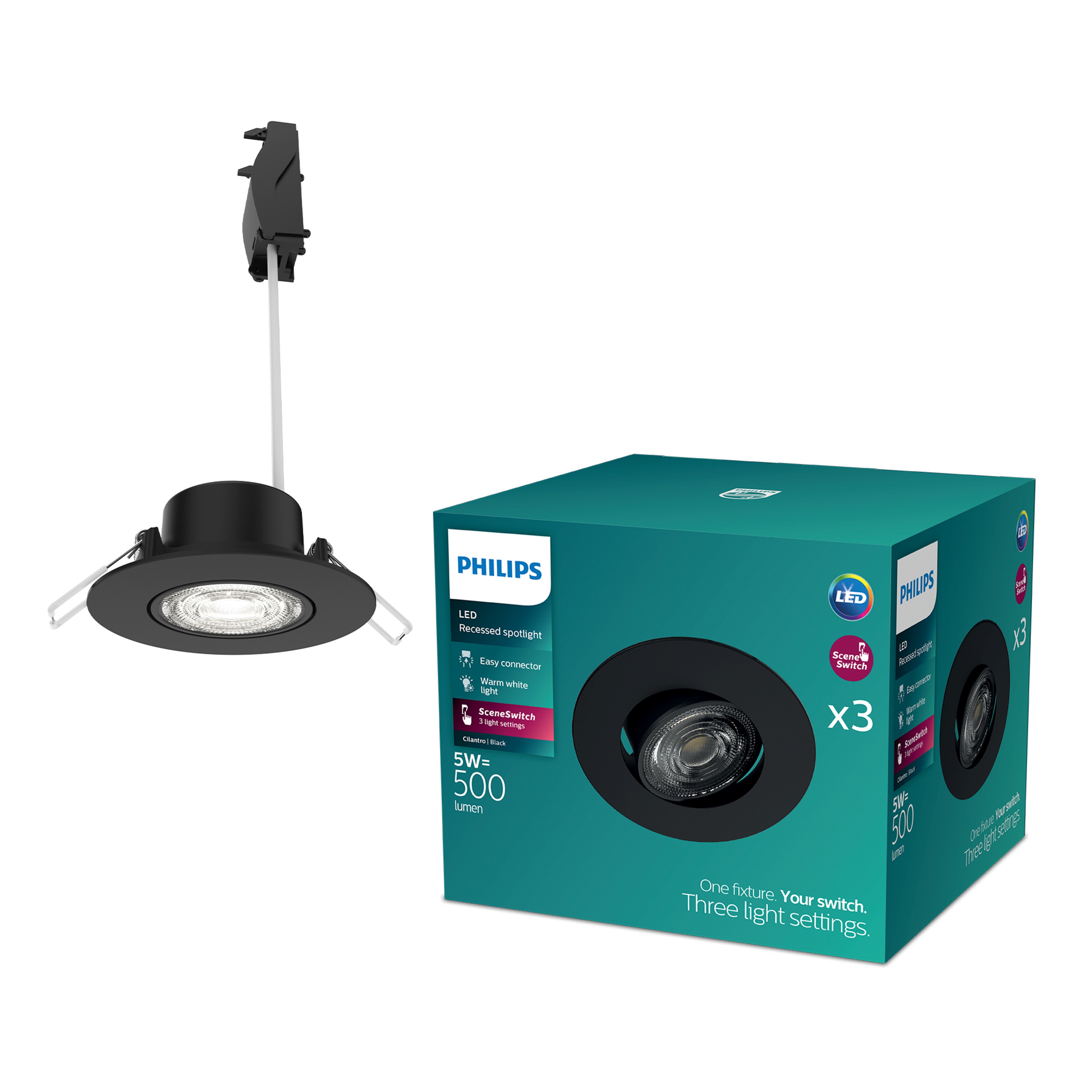Philips Cilantro Inbouwspot Rond Zwart 68 mm 5W 500lm 2700K Dimbaar - 3 stuks