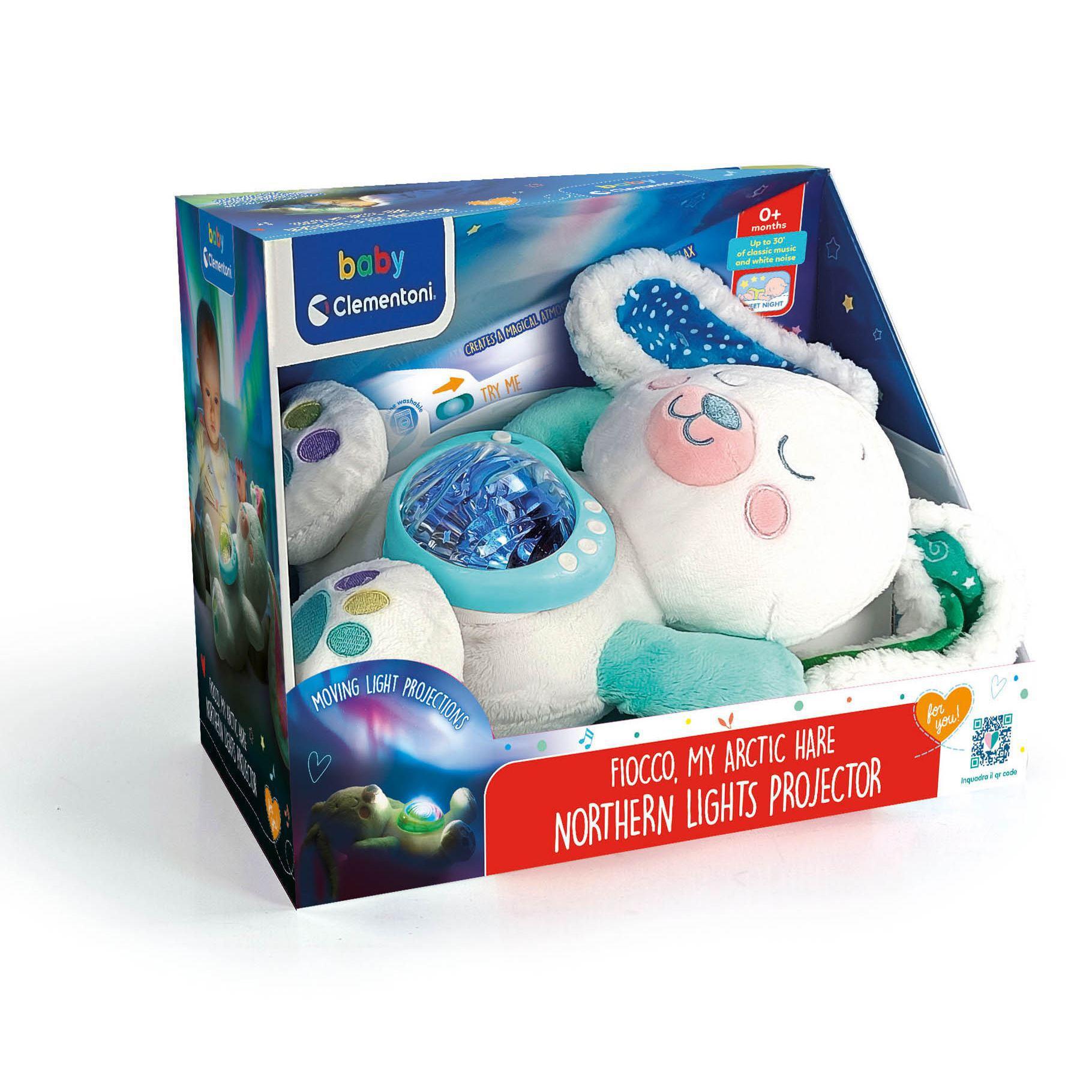 Clementoni Baby Arctic Bunny, konijn knuffel projector - noorderlicht en muziek