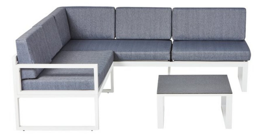 Loungeset Sunset Alu/Spraystone Wit 2-zit + 3-zit met Ligbed + Salontafel