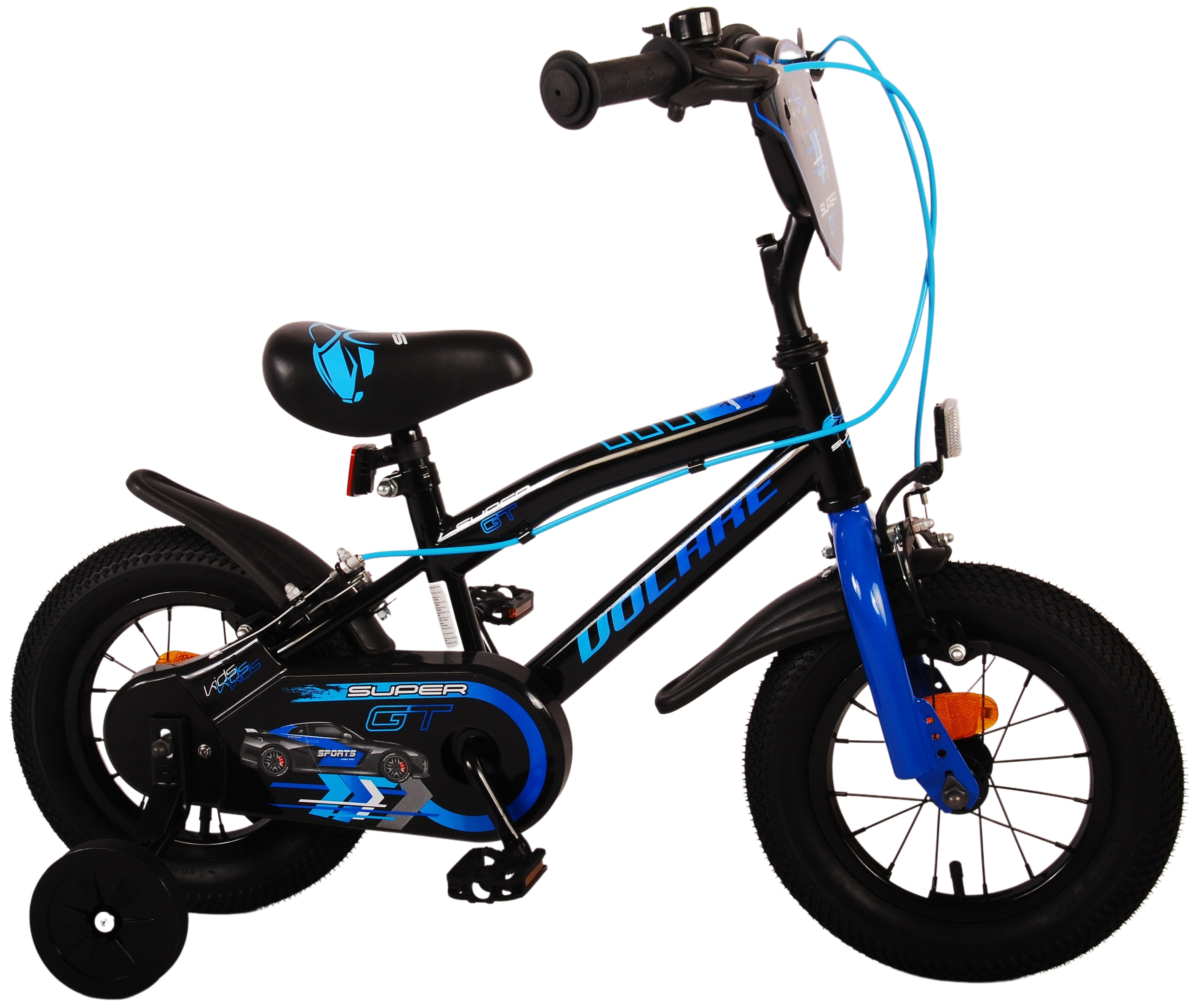 Volare Super GT Kinderfiets Zwart/Blauw 2 Handremmen 12 inch