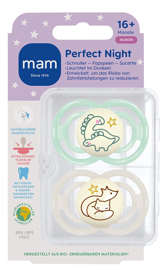 Mam Fopspeen Perfect Start Night Silicone Groen-Beige +16 maand - 2 stuks