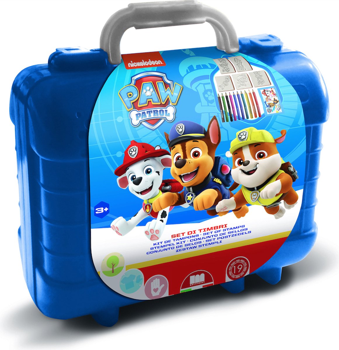 Paw Patrol Stempelkoffer 5 houten stempels, 10stiften, inktkussen