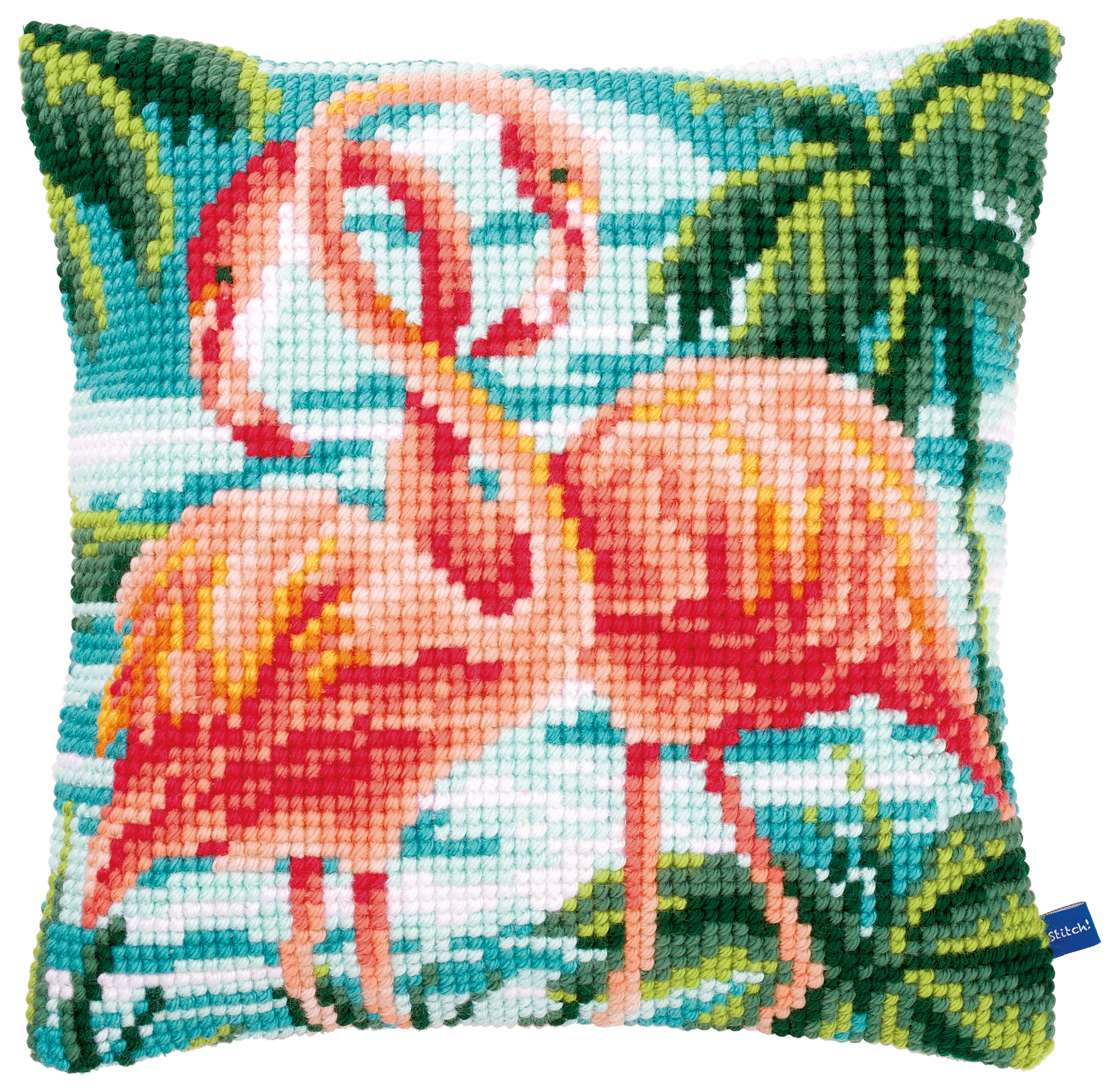 Vervaco Handwerkpakket Kruissteekkussen Kit Flamingo's