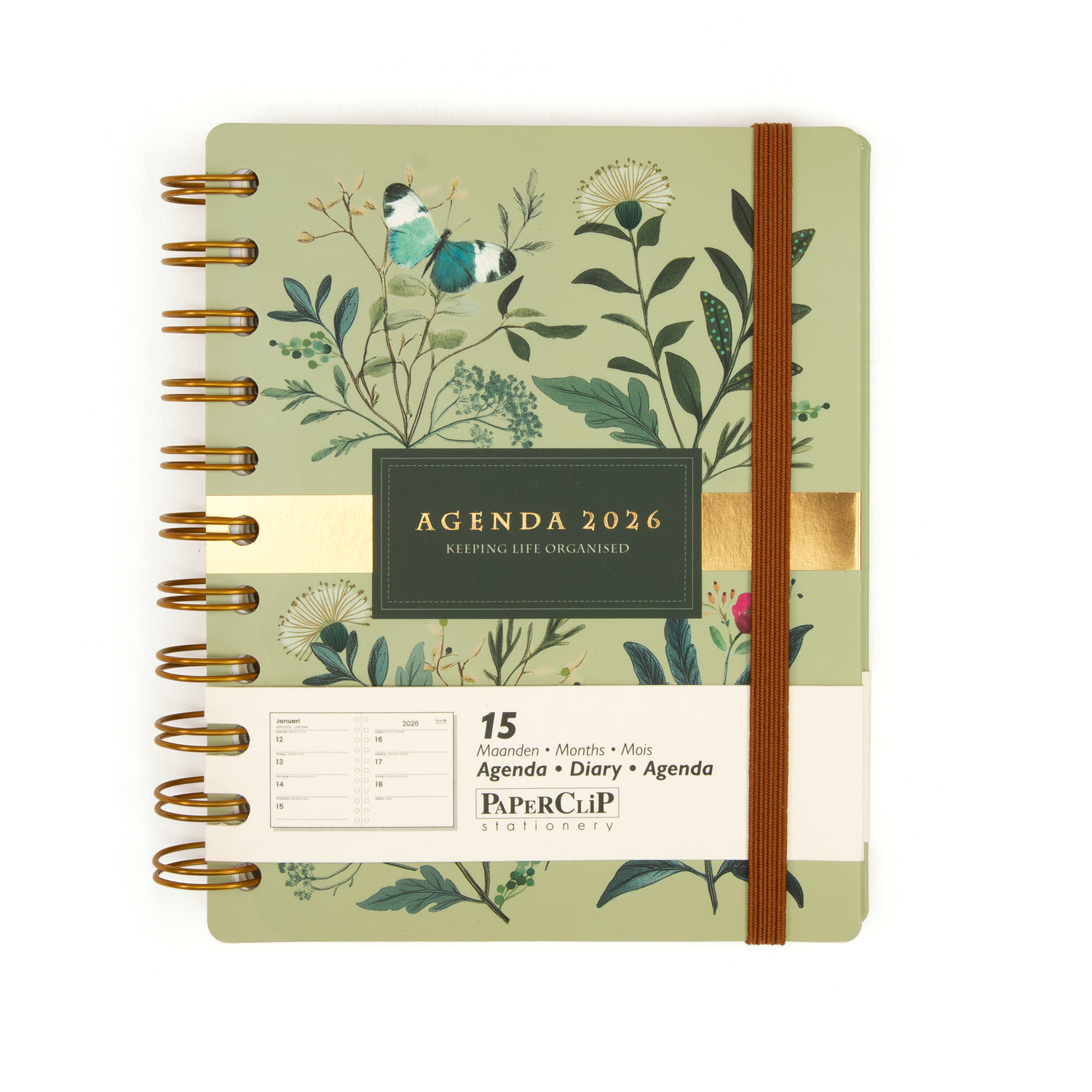 Paperclip Agenda 2026 Botanica Flexi Cover 15M Spiraal 1week/2pag 12x15 cm