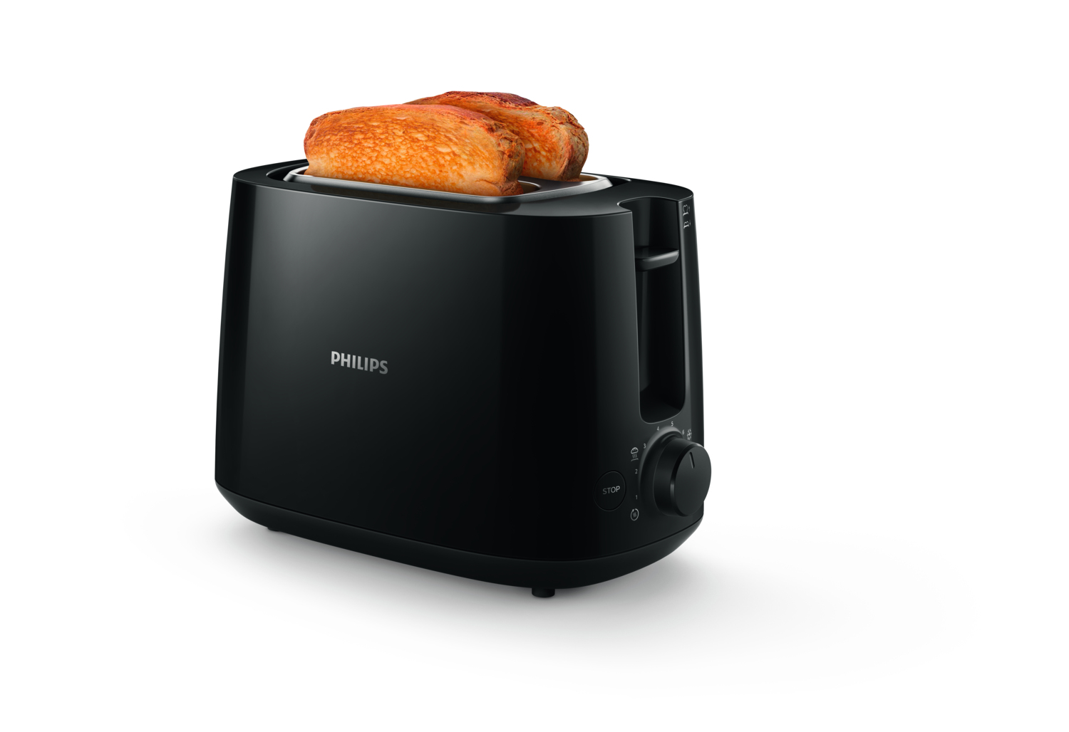 Philips Broodrooster Zwart, 2sneden kort Auto Off - Defrost