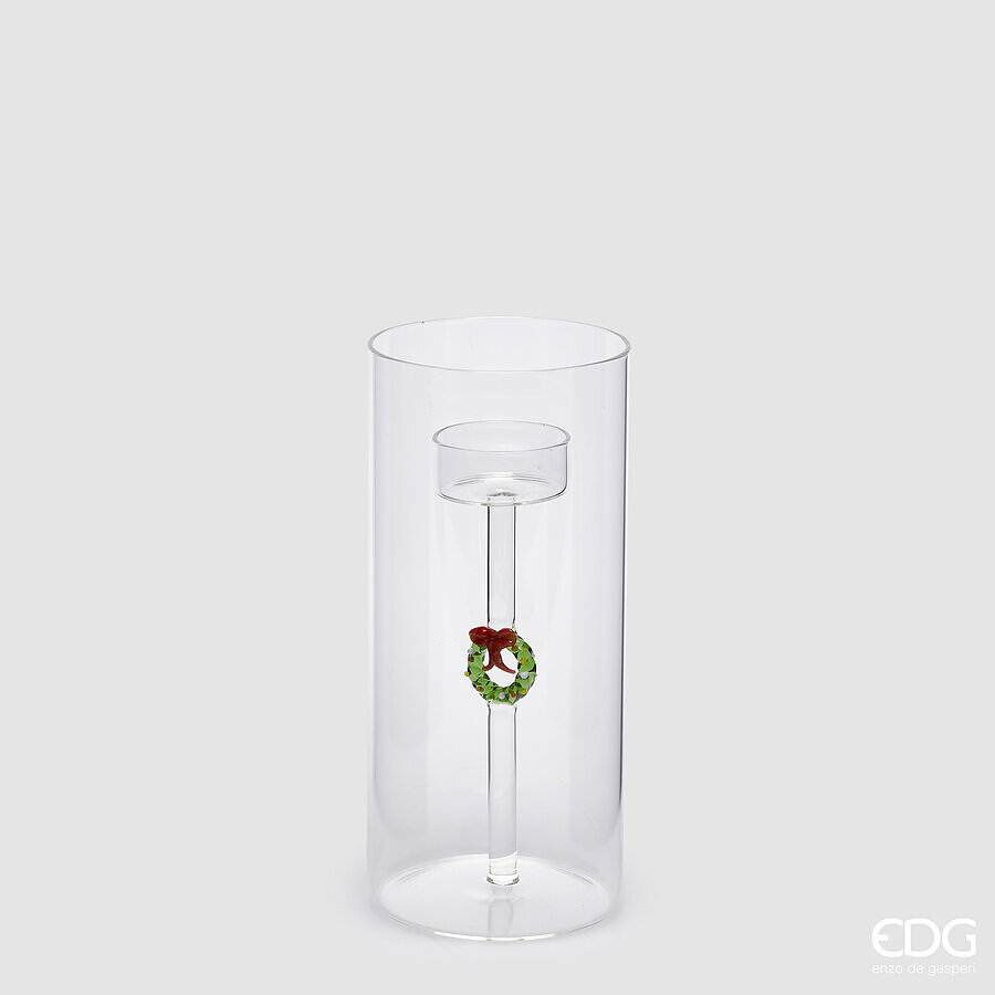 EDG Kandelaar Ghirlanda 9x20 cm - Glas - met Kerstkransje