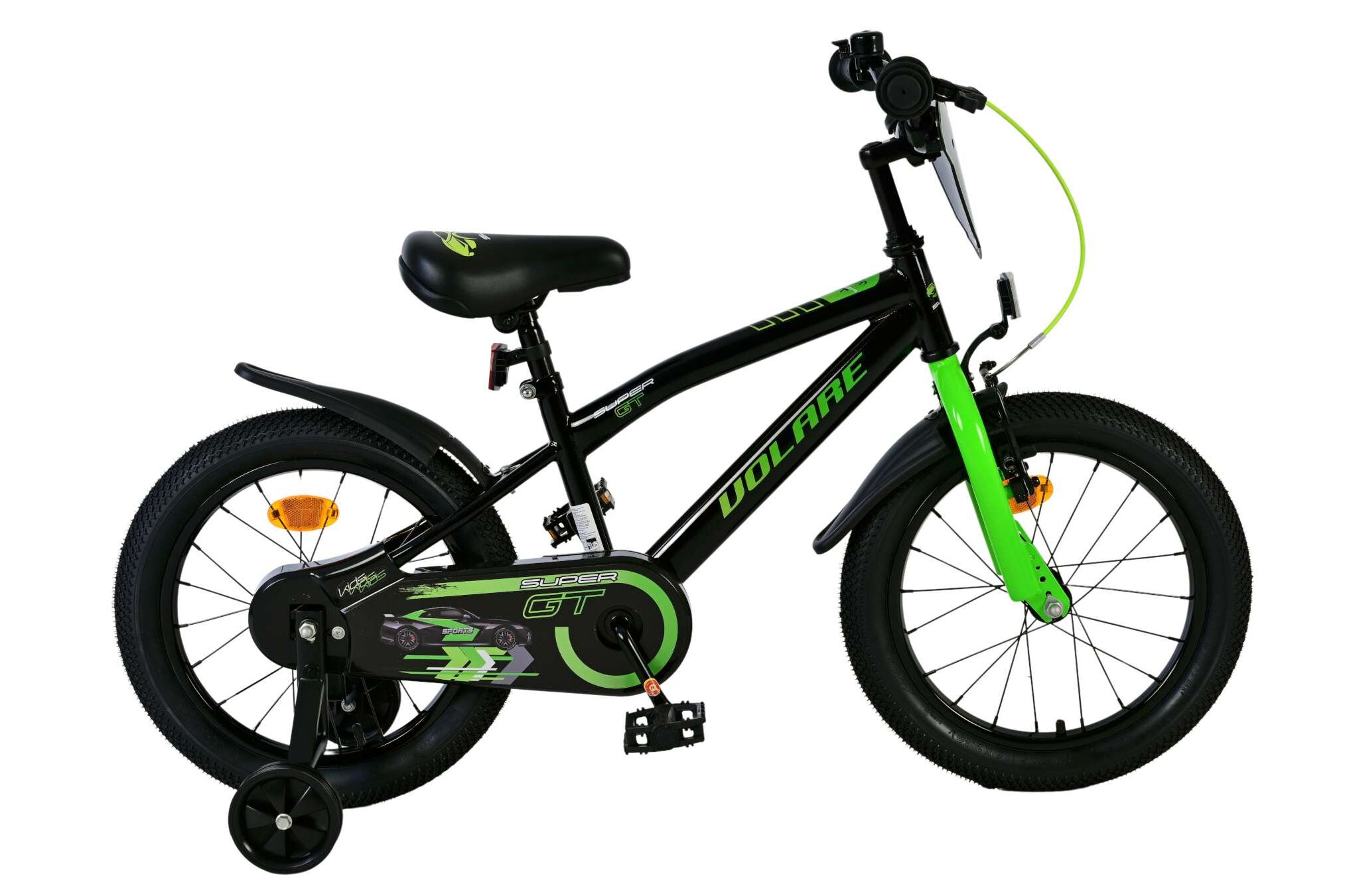 Volare Super GT Kinderfiets Zwart/Groen Handrem+Terugtraprem 16 inch