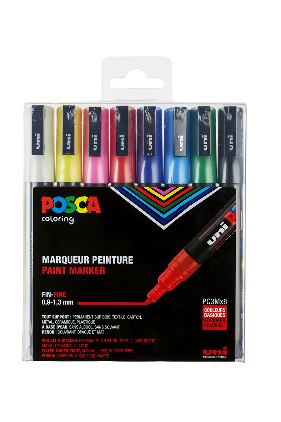 Posca Verfmarker PC-3M 0.9/1.3 mm Conische Punt - Geassorteerde kleuren 8 stuks