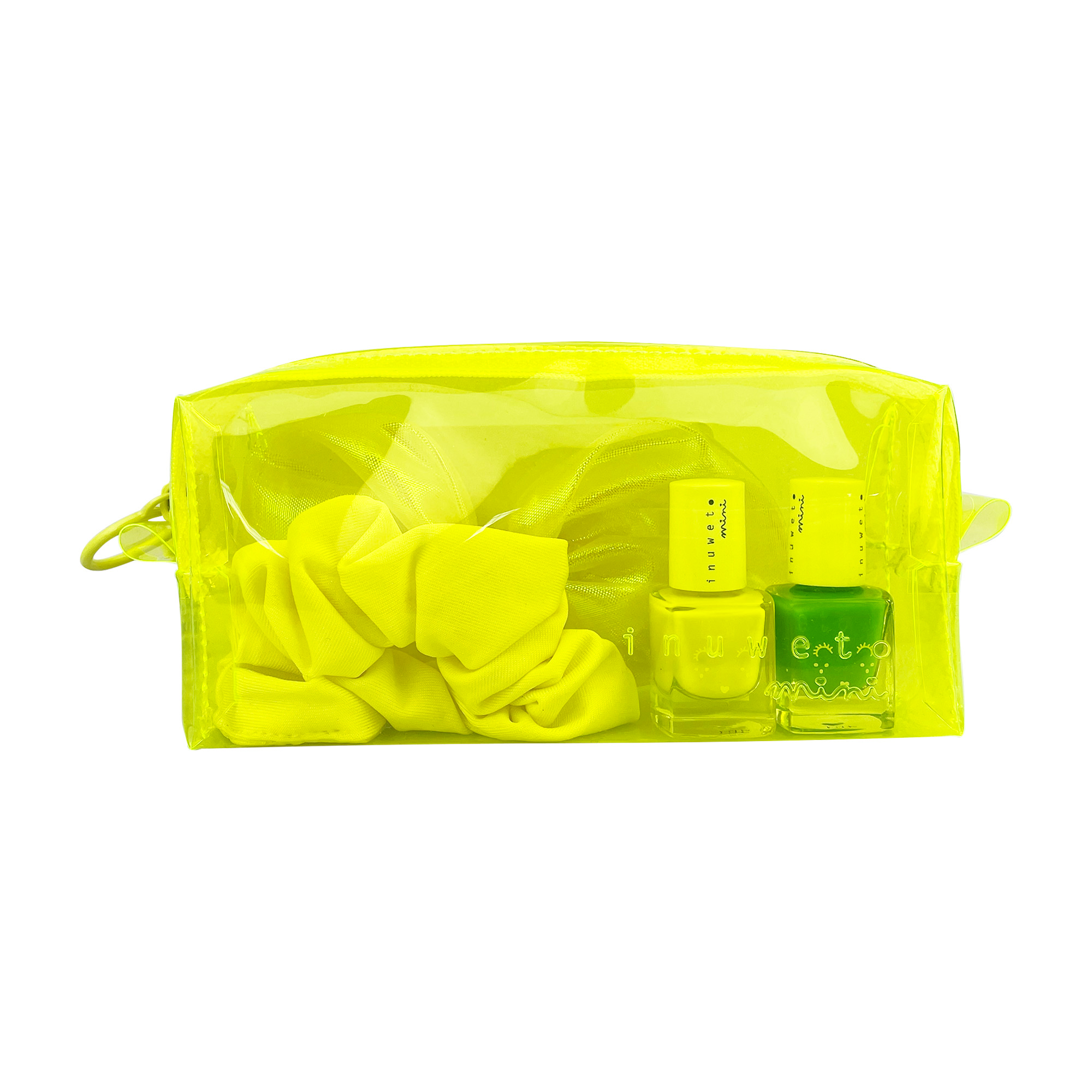 Inuwet Toilettas Set Neon Geel - met 2x Nagellak/Scrunchie & Haarstrik