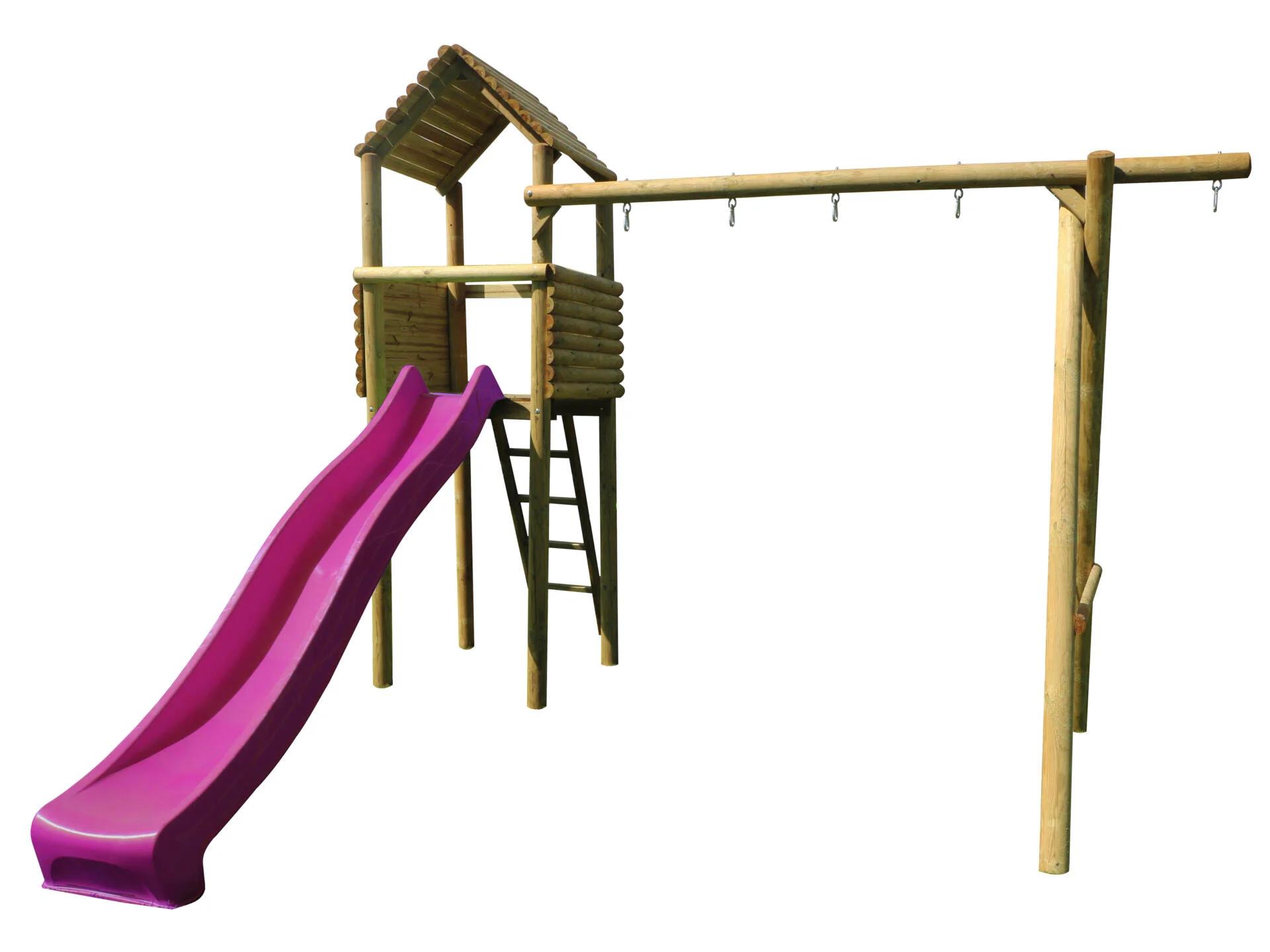 BnB Wood Maeva Speeltoren met fuchsia Glijbaan