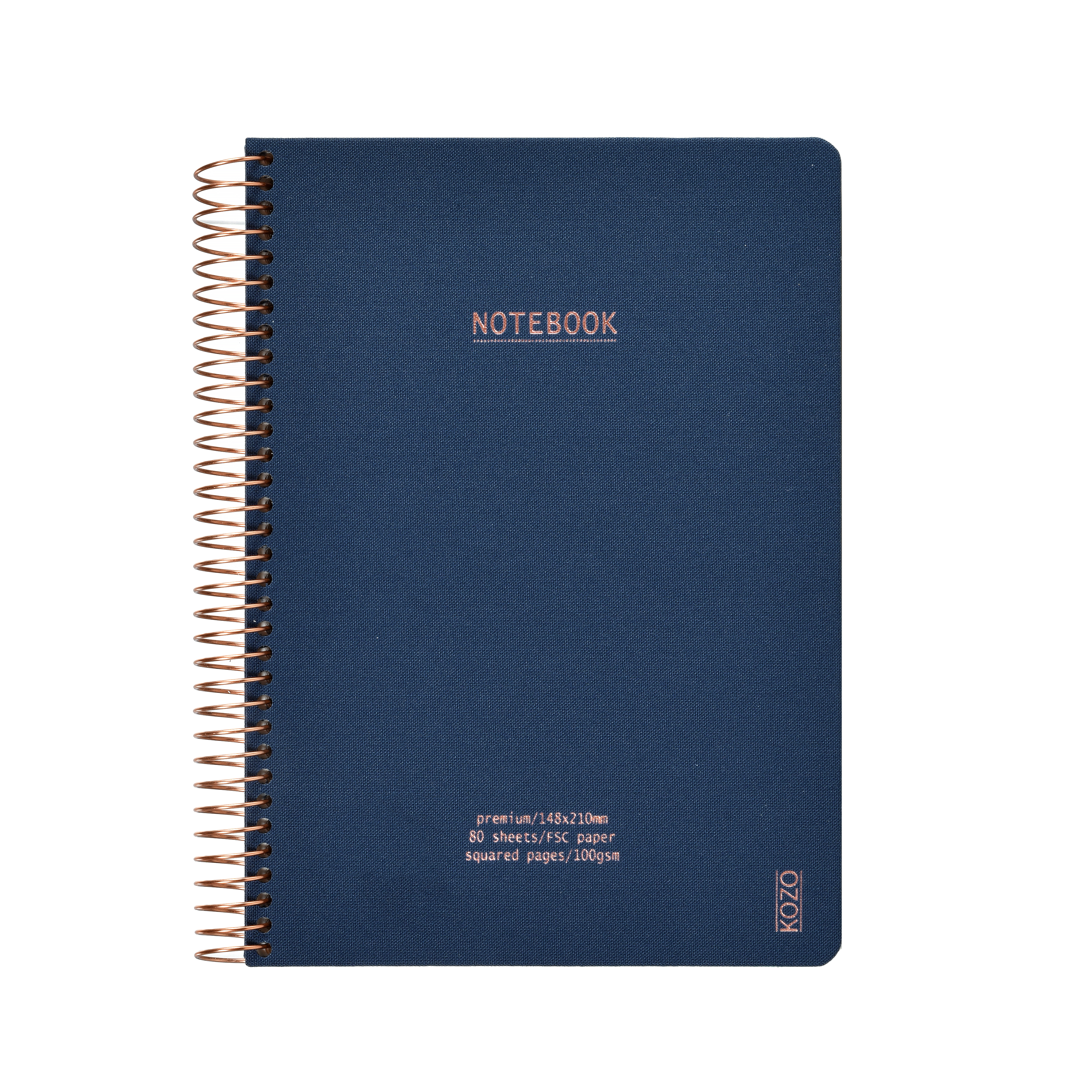 KOZO Notebook A5 Premium Squared Navy Spiraal Gelijnd 80 vel