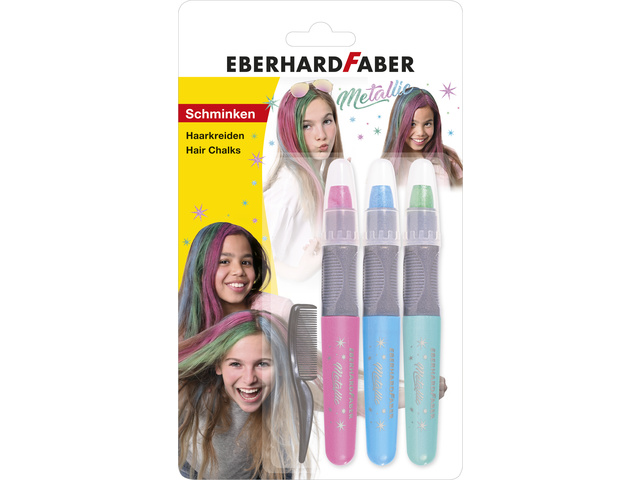 Eberhard Faber Haarkrijt 3 stuks Metallic Kleuren - Roze/Blauw/Groen