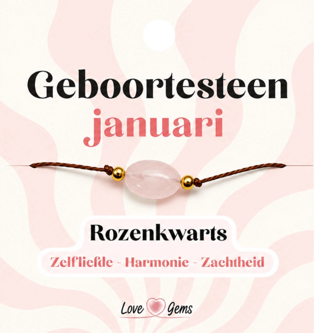 Geboortesteen Armband Rozenkwarts - Januari