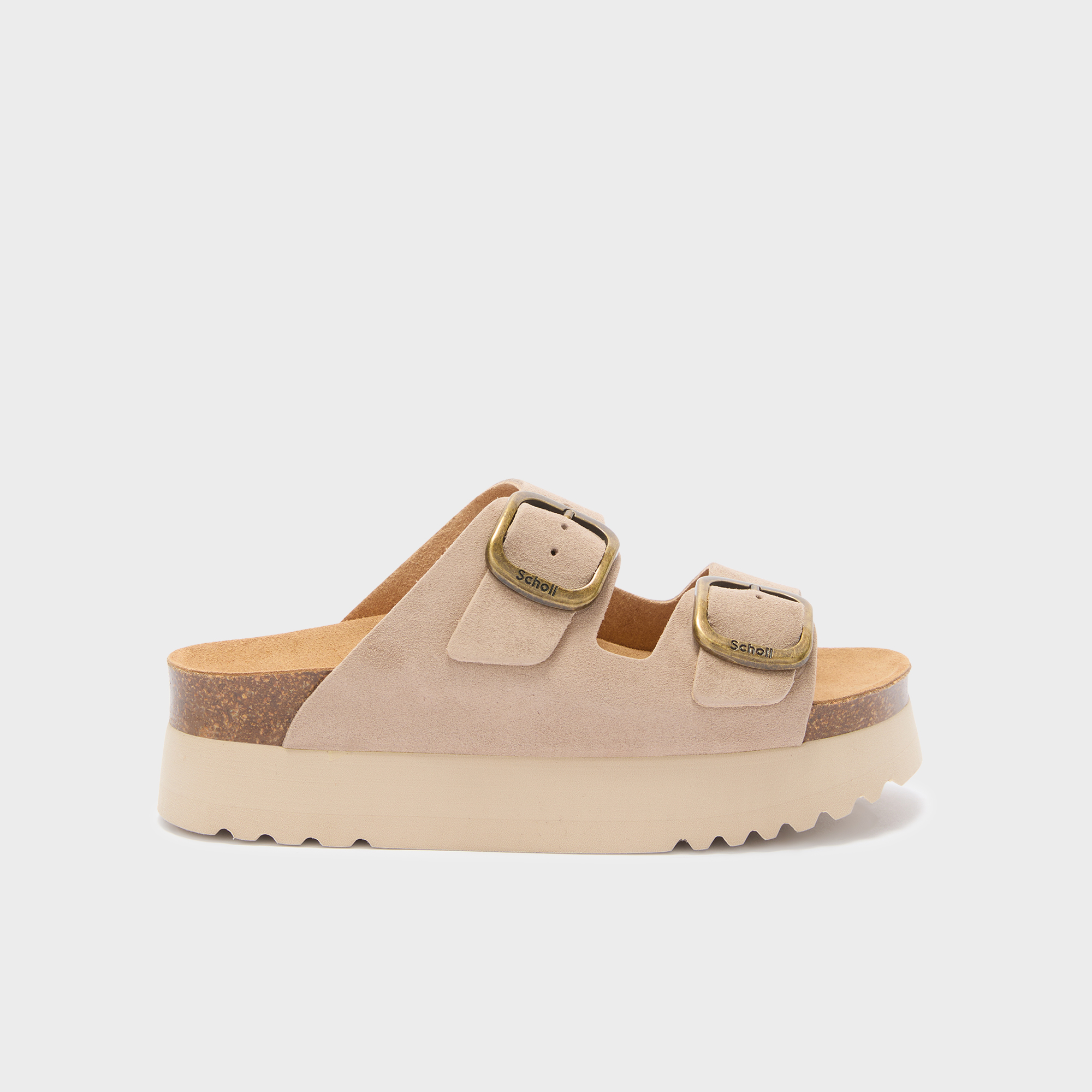 Scholl Slipper Dames Lucie 2 Gespen Dikke Zool Dark Beige - maat 40