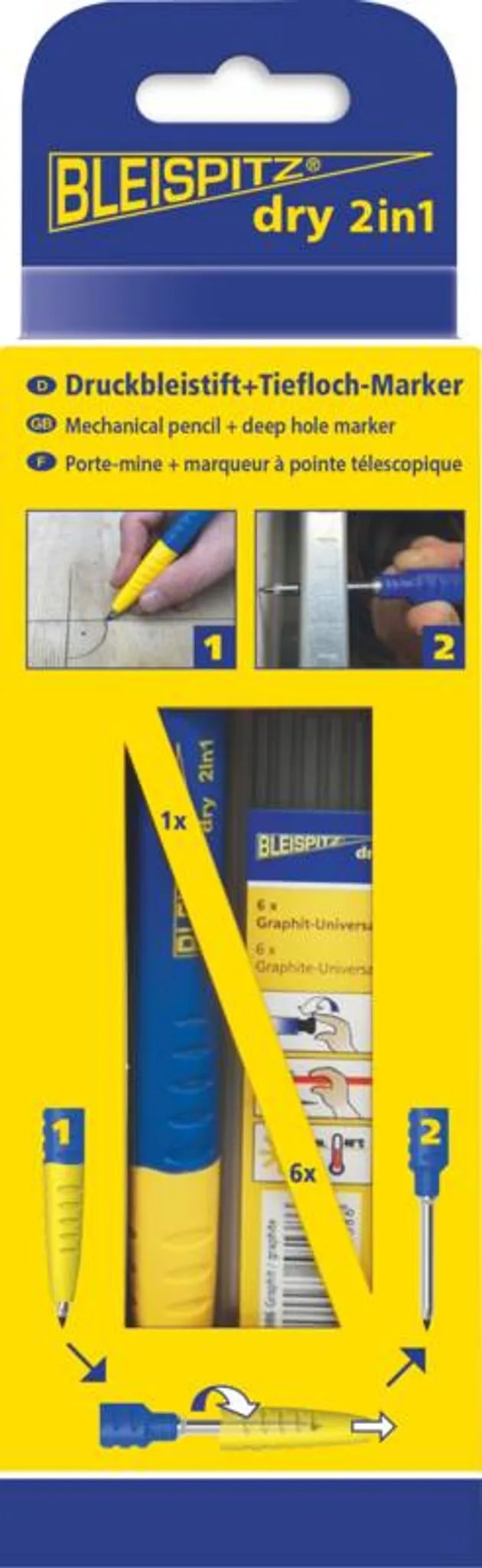 Bleispitz DRY 2-in-1 Vulpotlood Set met 6 grafiet vullingen