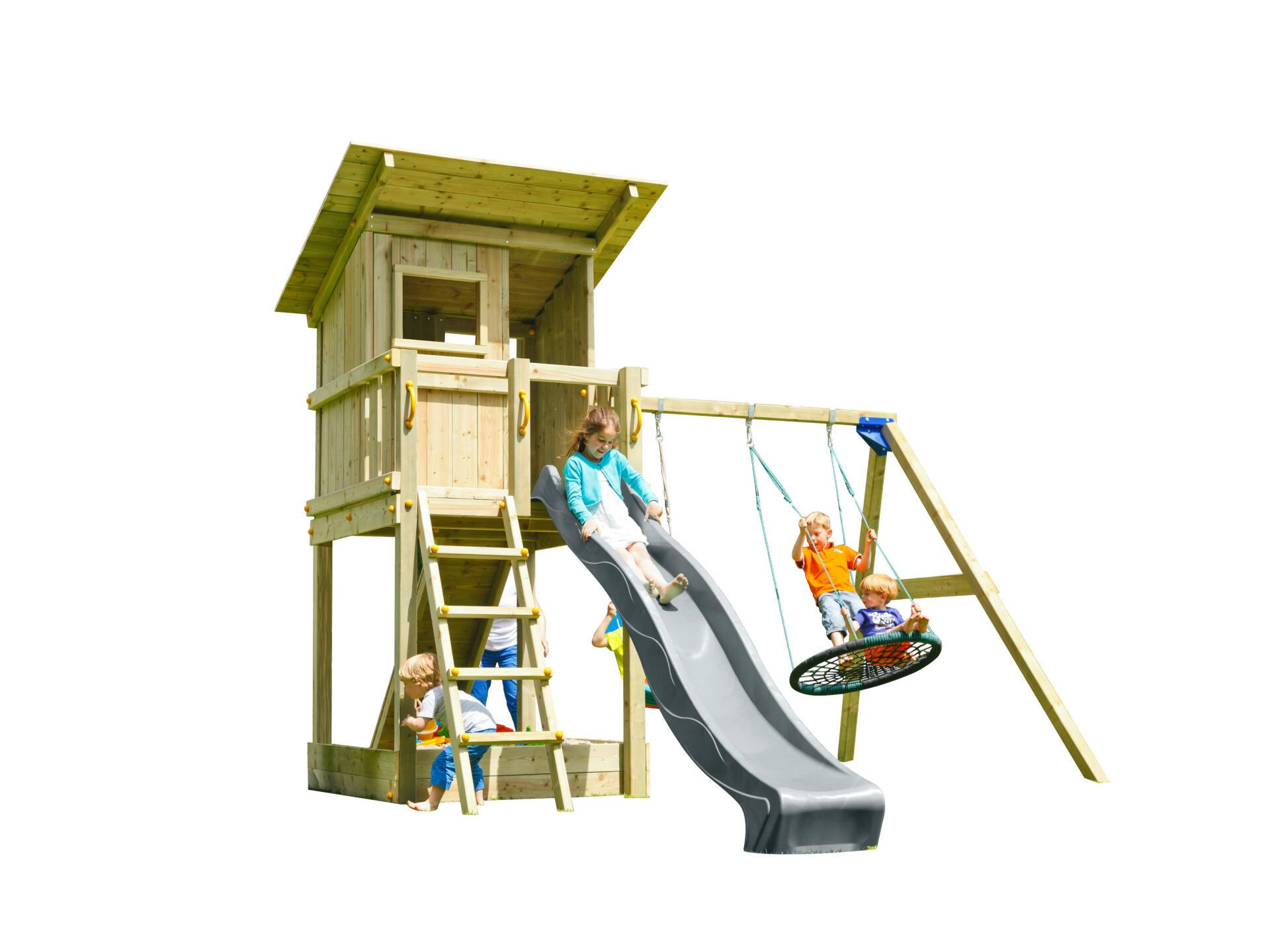 Blue Rabbit Beach Hut Speeltoren met Grijze Glijbaan
