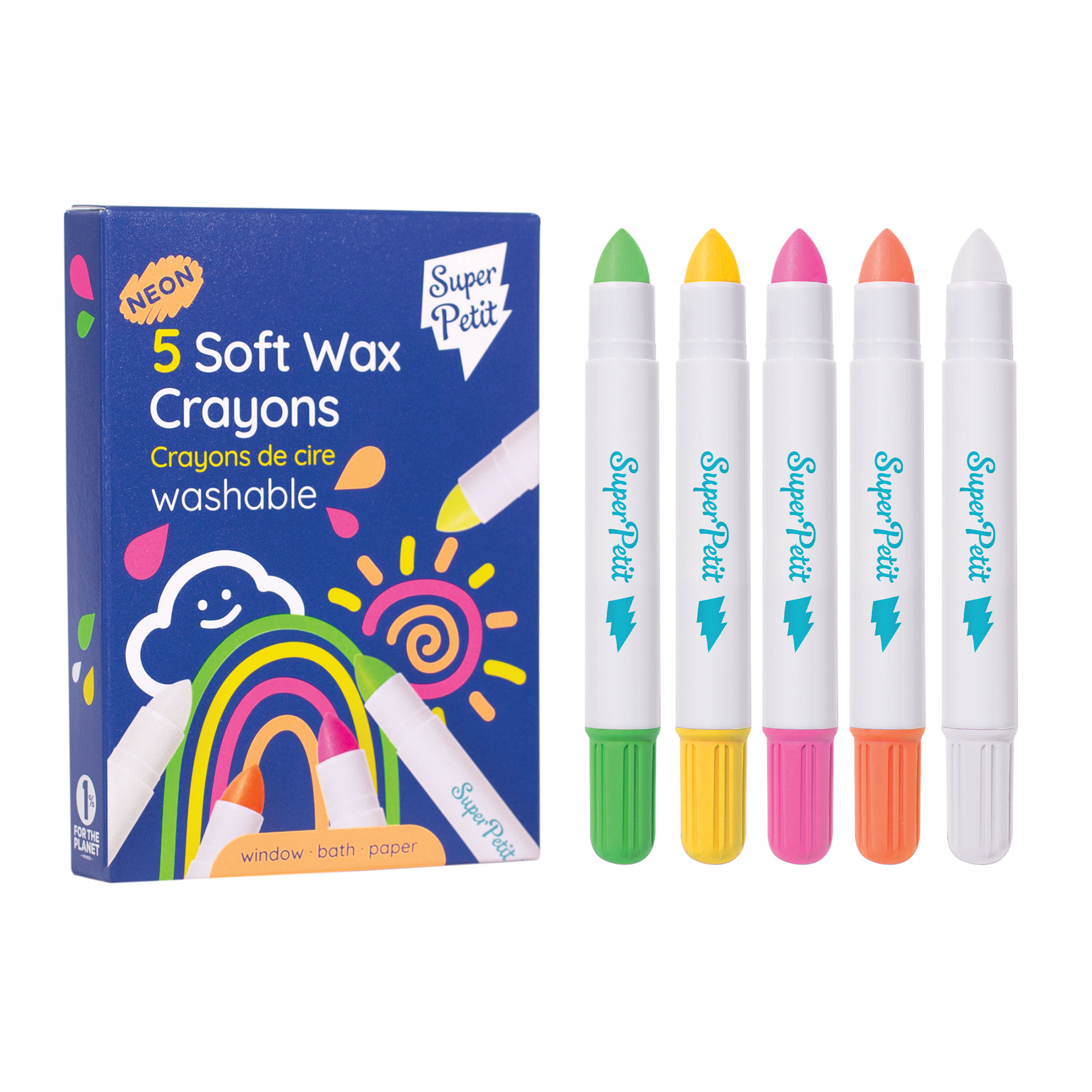 SuperPetit Uitwisbare Waskrijtjes Geassorteerde Neon Kleuren 5 stuks