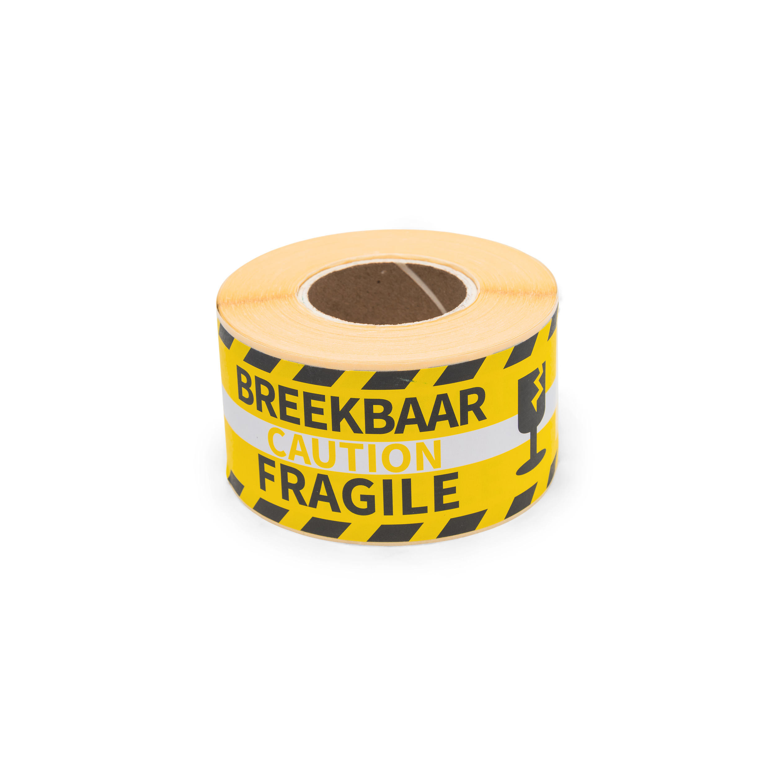 Raadhuis Gevaaretiket Geel - 250 stuks Breekbaar-Fragile - 46x12.5 cm - Rol