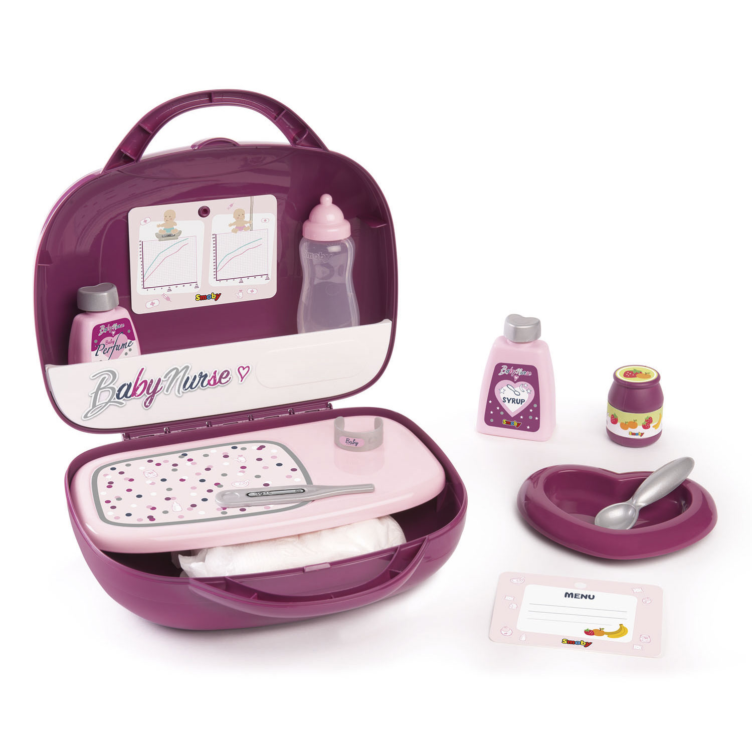 Smoby Baby Nurse Verzorgingsset, vanity koffer met 12 accessoires