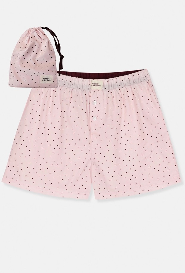 Woody & Kirilove Boxershort Heren Roze Bolletjes Print - medium