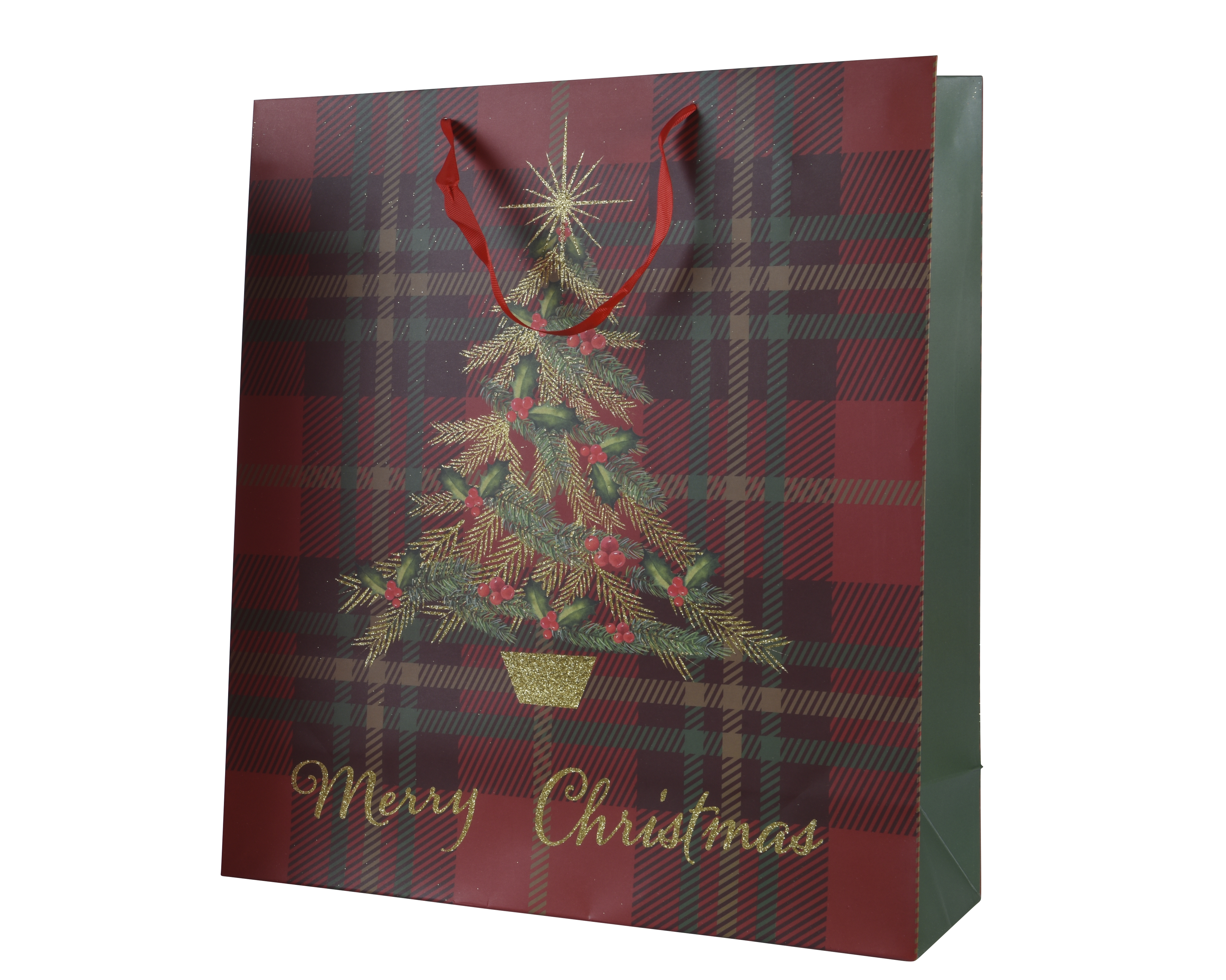 Geschenkzak Kerstboom Rood Geruit L 42x16x48 cm