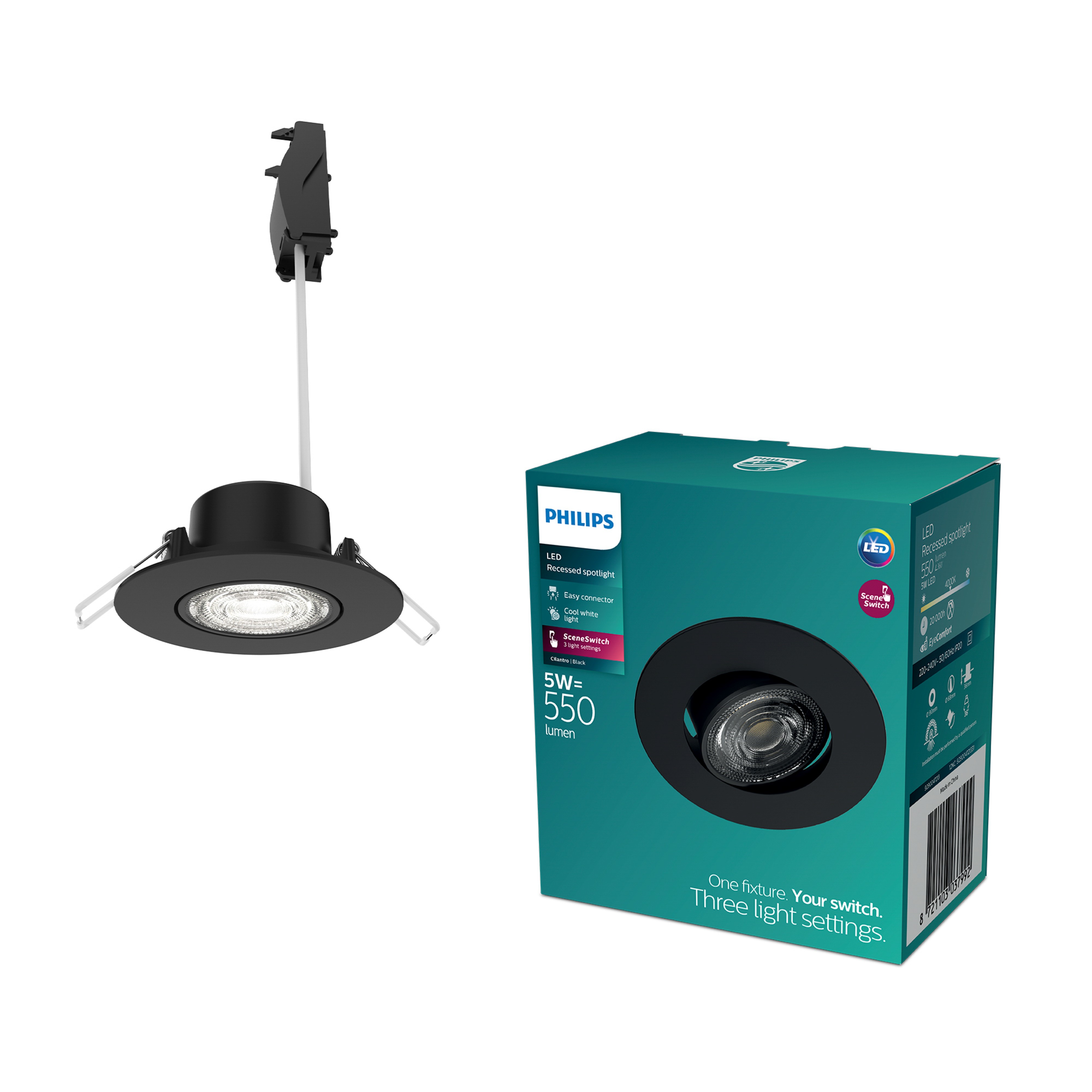 Philips Cilantro Inbouwspot Rond Zwart 68 mm 5W 550lm 4000K Dimbaar