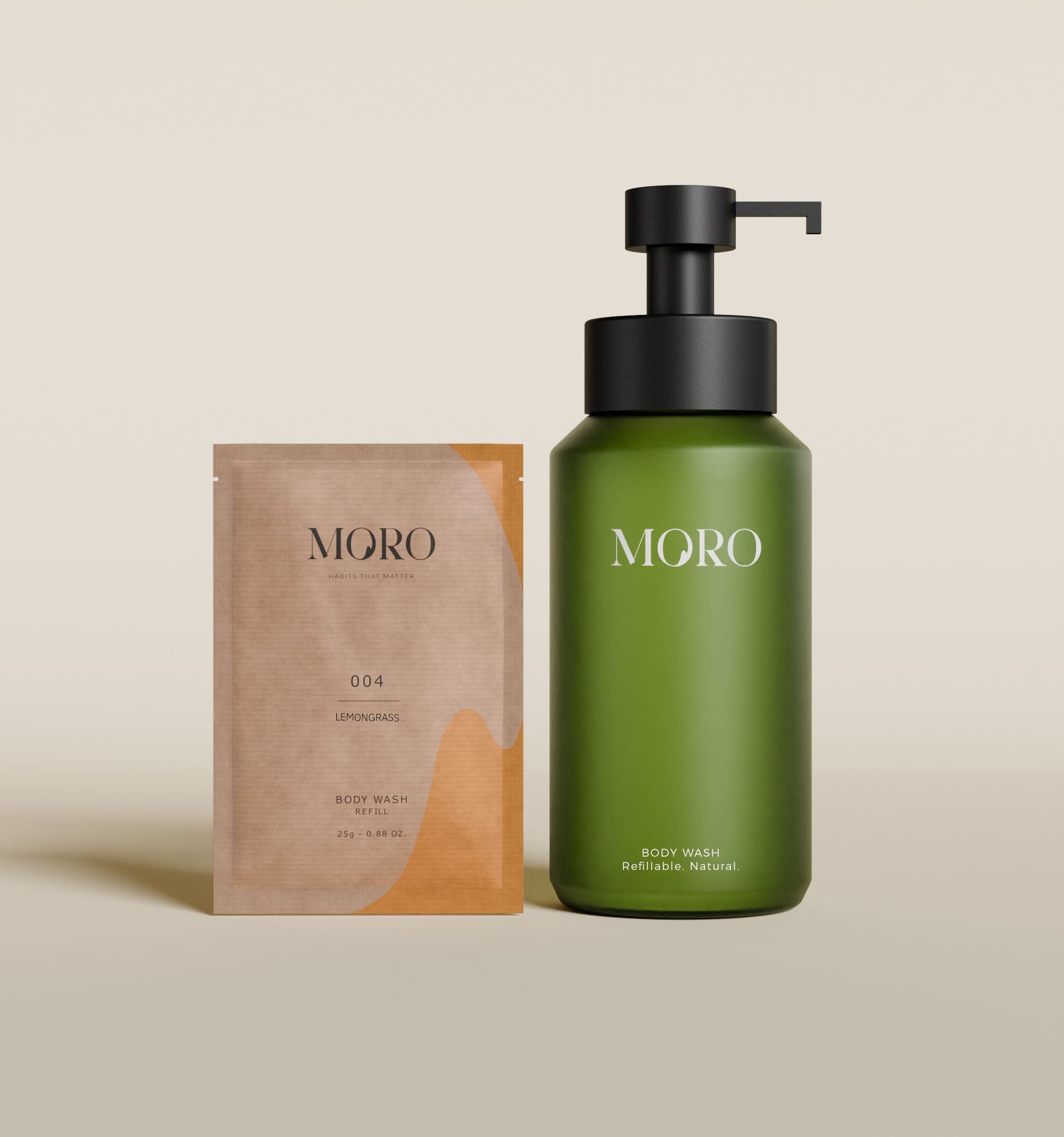 Moro Hand & Body Wash Lemongrass 250ml - Groen - Fles met 1 Navulling - Poeder tot Gel