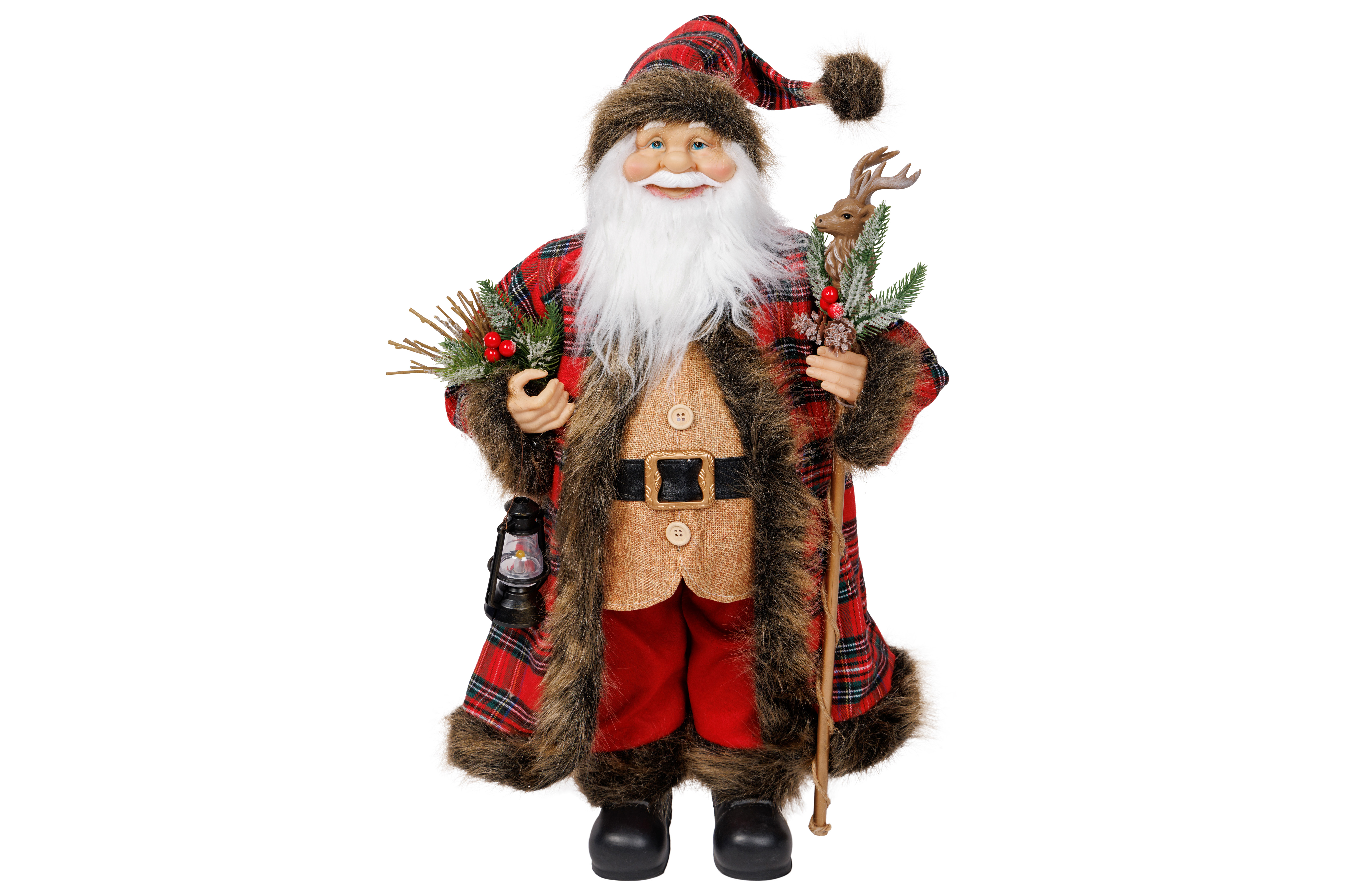Cosy@Home Kerstman 34x19x61 cm - Rood/Groen Geruit
