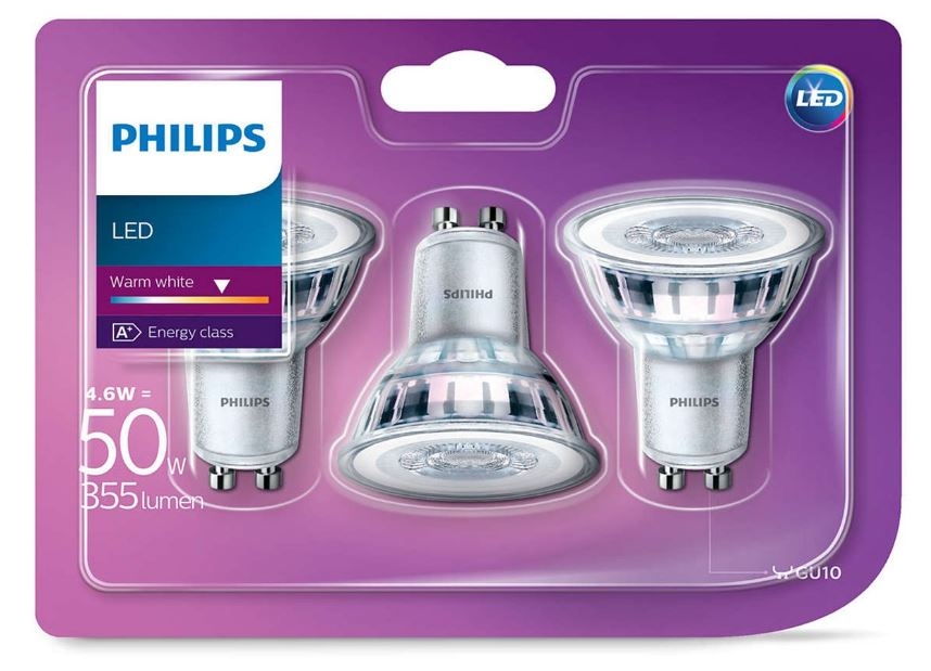 Philips LED Spot 36D GU10 4.6W 355lm 2700K - 3 stuks