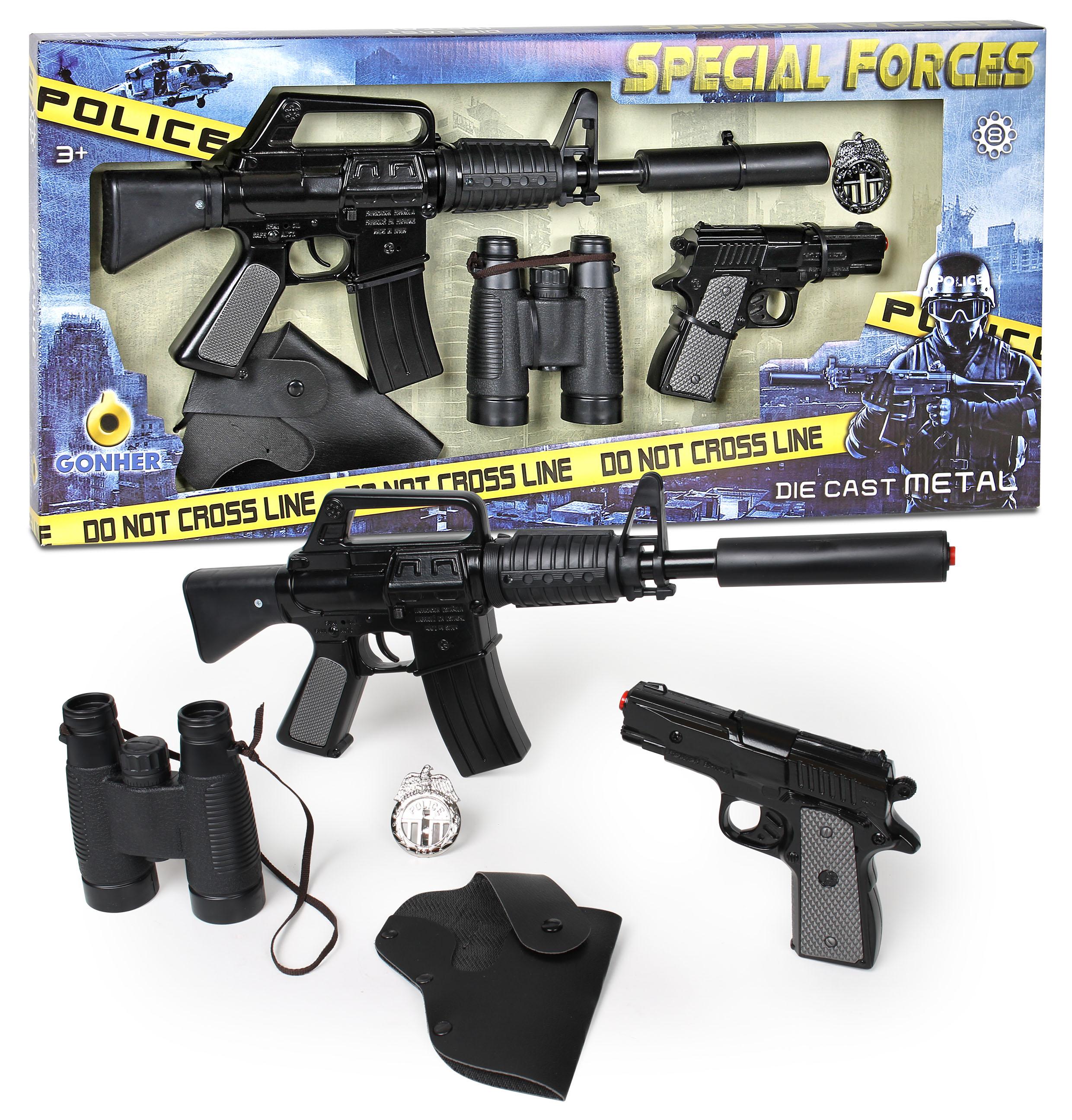 Gonher Special Forces wapen set, Revolver en Machinegeweer Metaal 8 schot + acc.