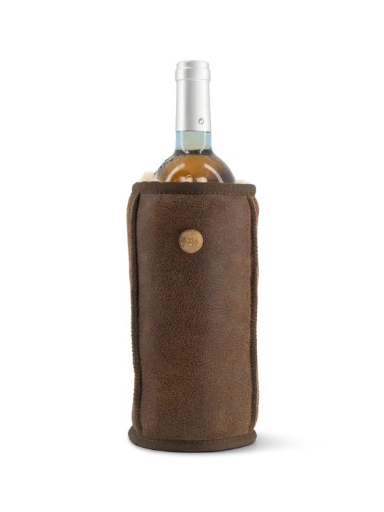 Kywie Wijnkoeler Brown Leather 11x21 cm - 100% Schapenvacht - Wol Beige - 750ml/1l