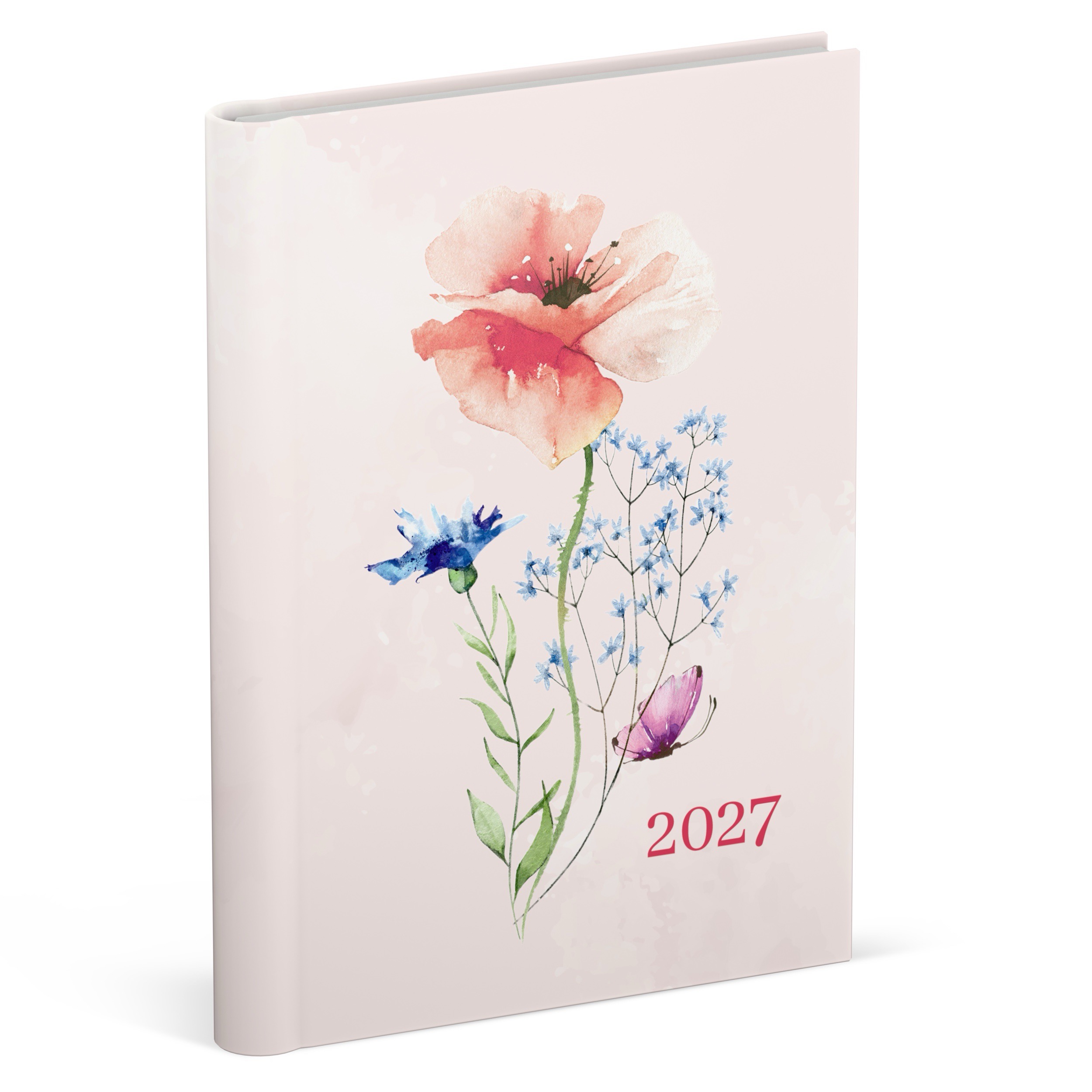Agenda 2027 Flowers Watercolour Wire-O Roze 1week/2pag 12x16 cm
