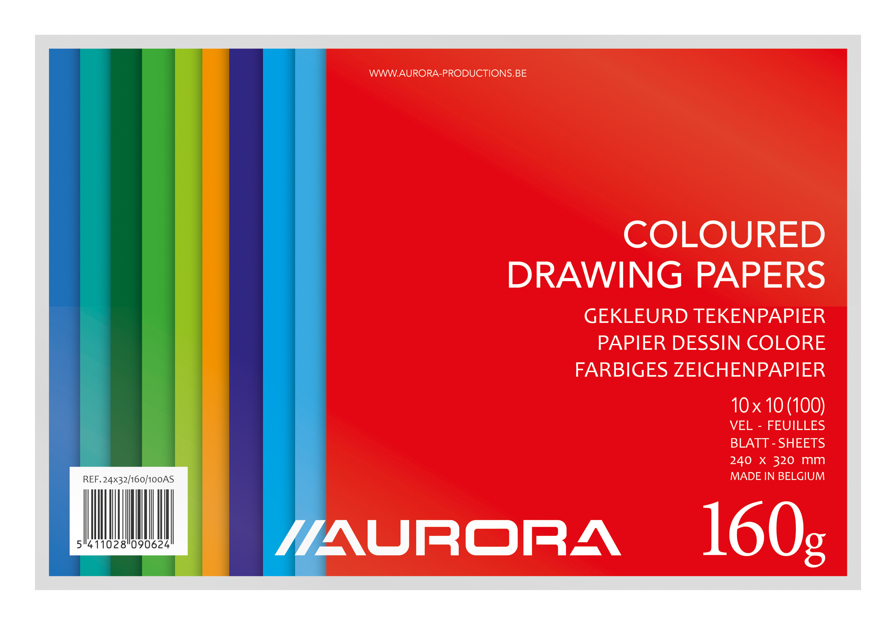 Aurora Tekenvellen 10 Kleuren 160 g 100 vellen 24x32 cm