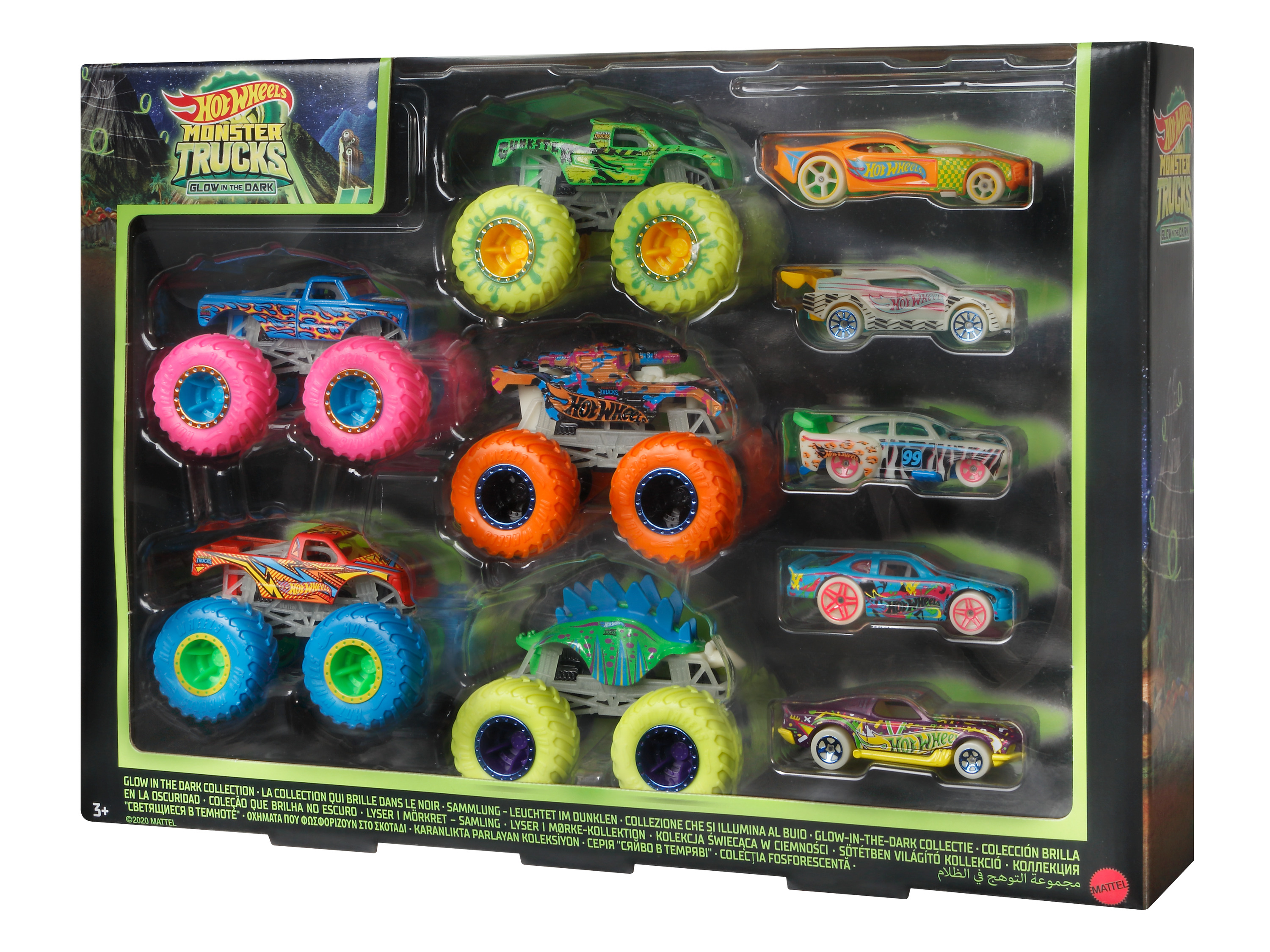 Hot Wheels Doos 5 Monster Truck Glow in Dark en 5 auto's