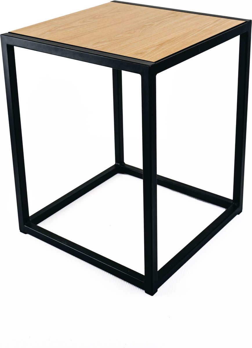 Bijzettafel 002 Industrieel 39x39x49cm Zwart - Beuk