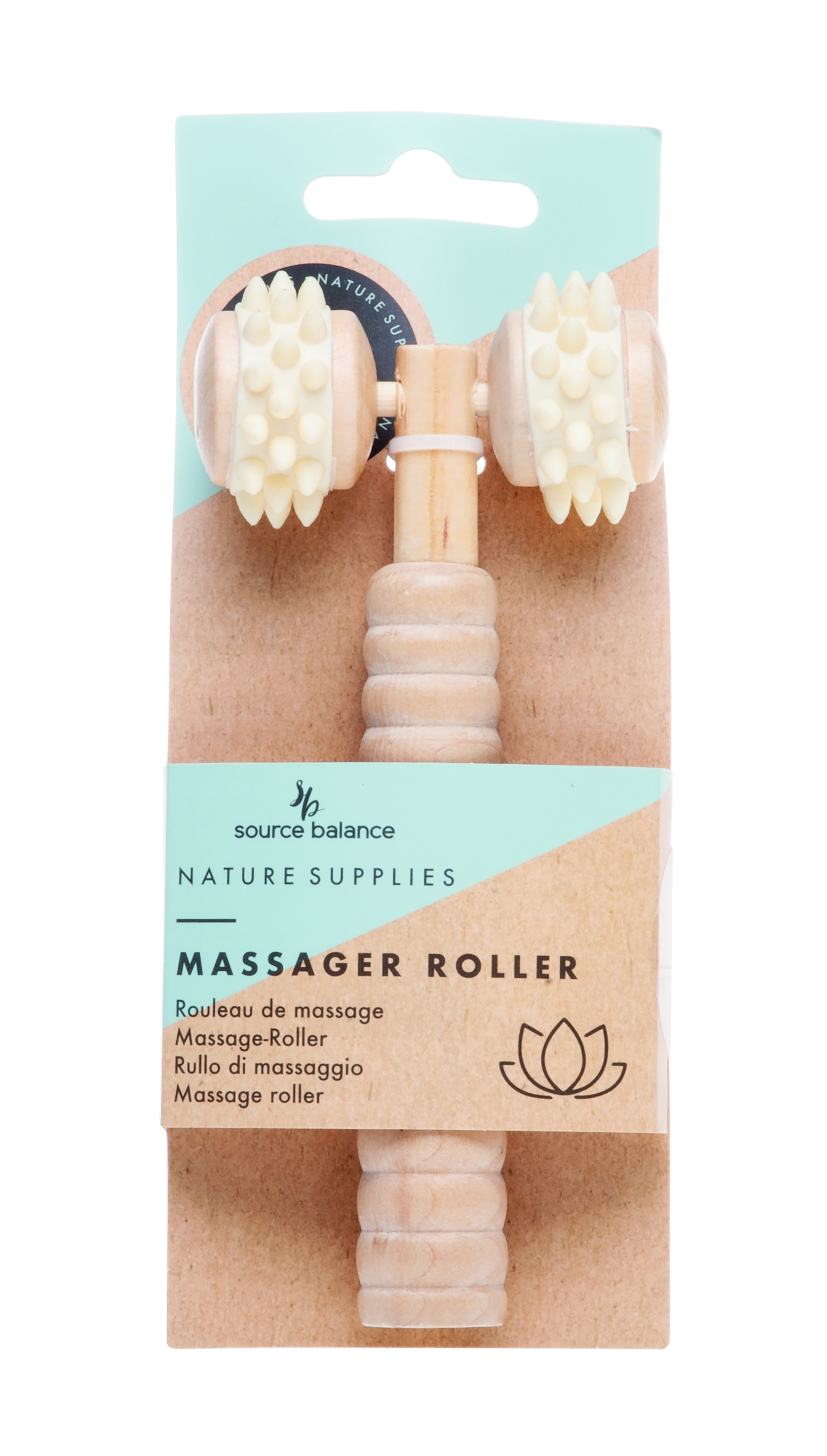 Source Balance Bodymassager Hout - 2 Houten Wieltjes met Rubber Massage Pins