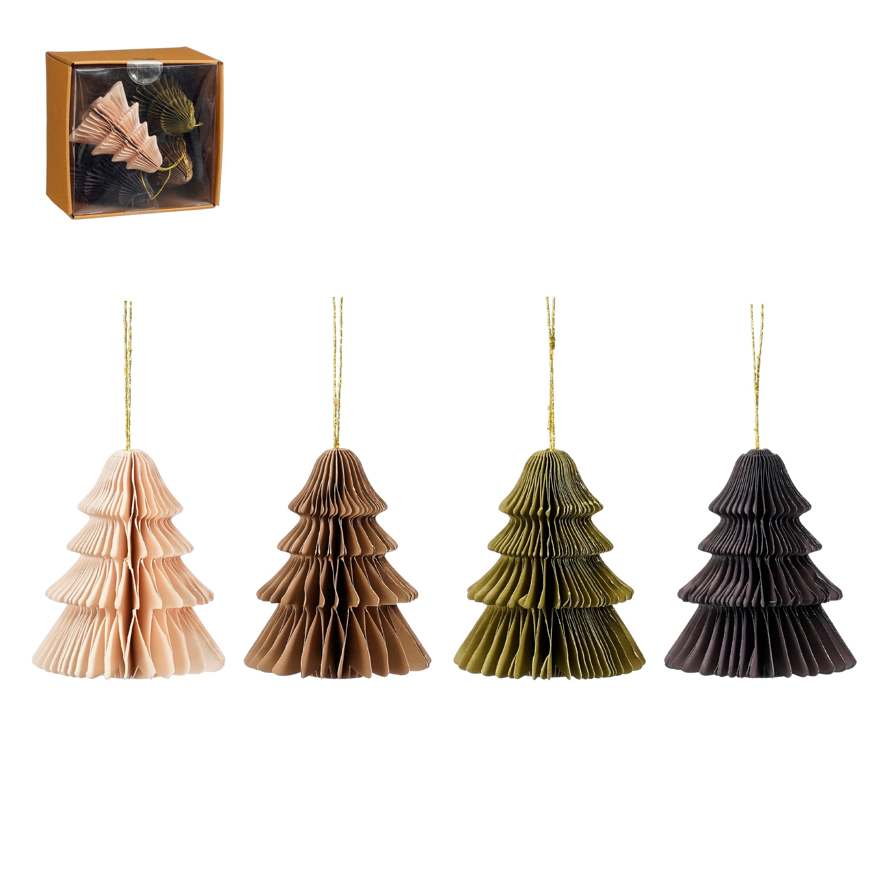 Boomhanger Mica Deco Boom 9x10 cm set 4 stuks - Papier - Verschillende Kleuren in Set
