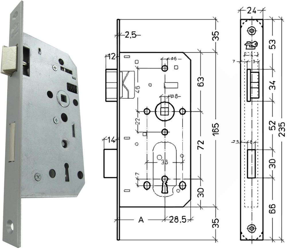 Pacostar Insteek Binnendeurslot Omlegbaar RVS Look 60x110 mm