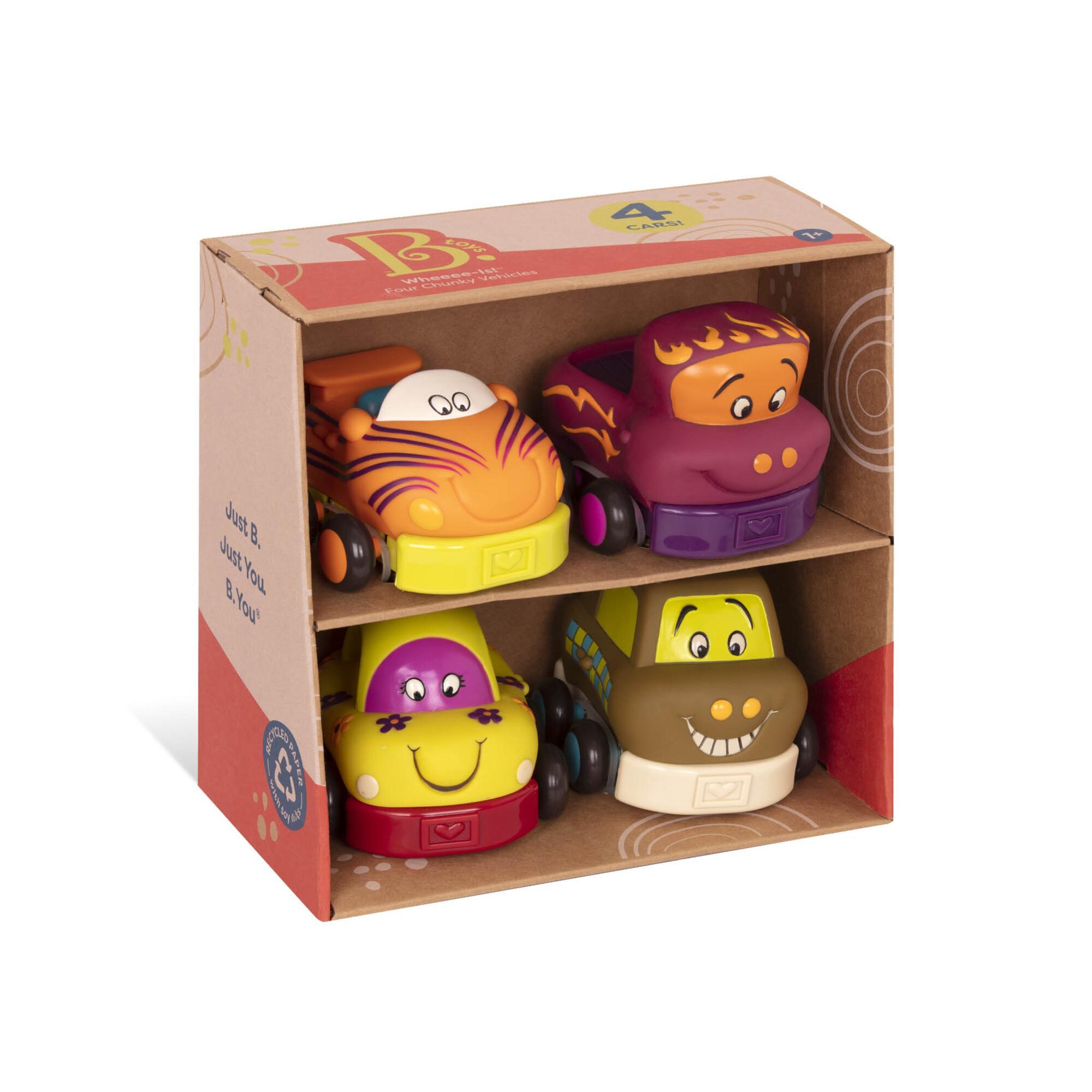 B.Toys Wheeee-ls, grote zachte auto's, pull back, 4 stuks in een doos